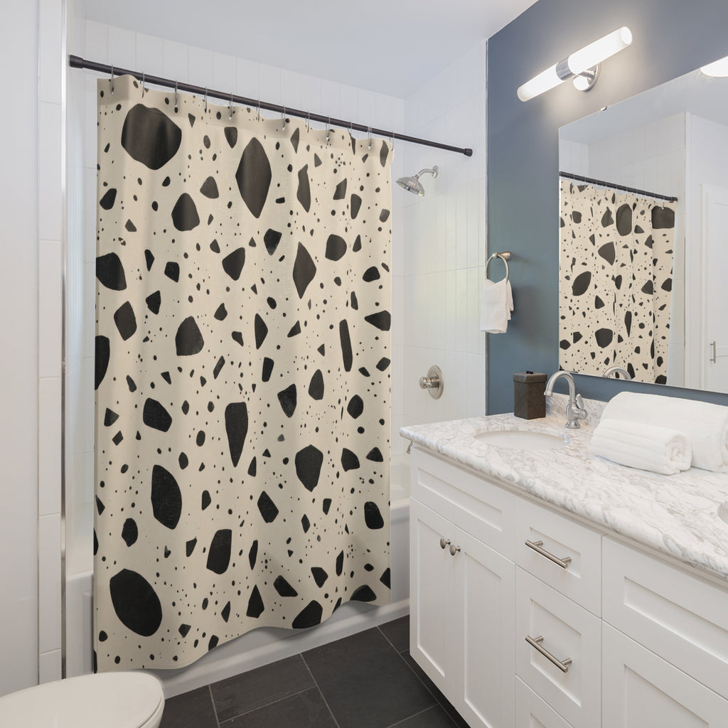 Black Cream Speckled Stone Shower Curtain