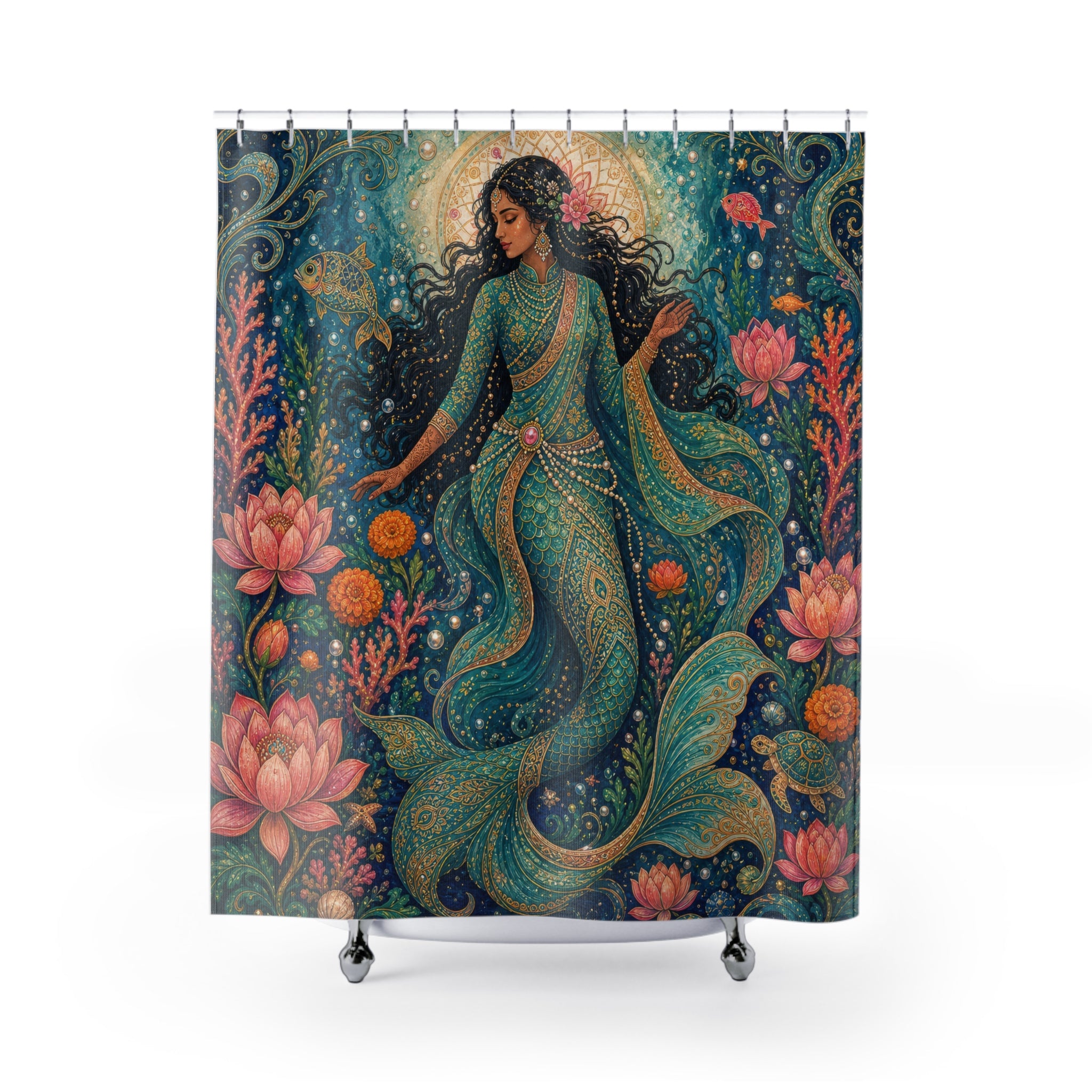 Teal Lotus Ocean Shower Curtain