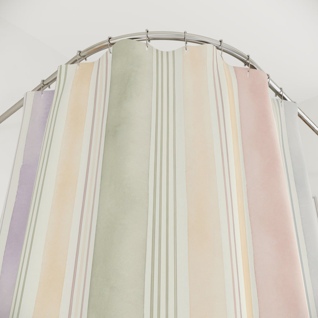 Pale Lavender Mint Vertical Stripe Shower Curtain