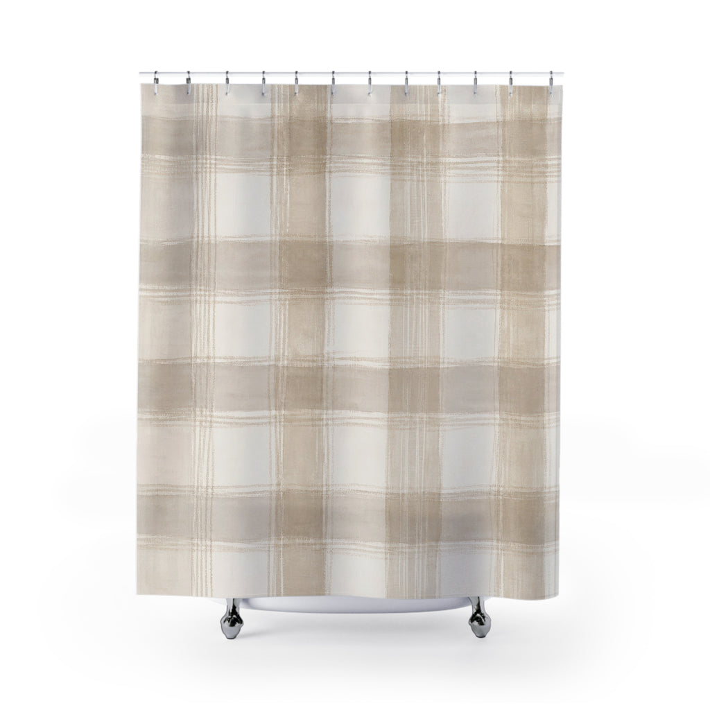 Cream White Check Shower Curtain