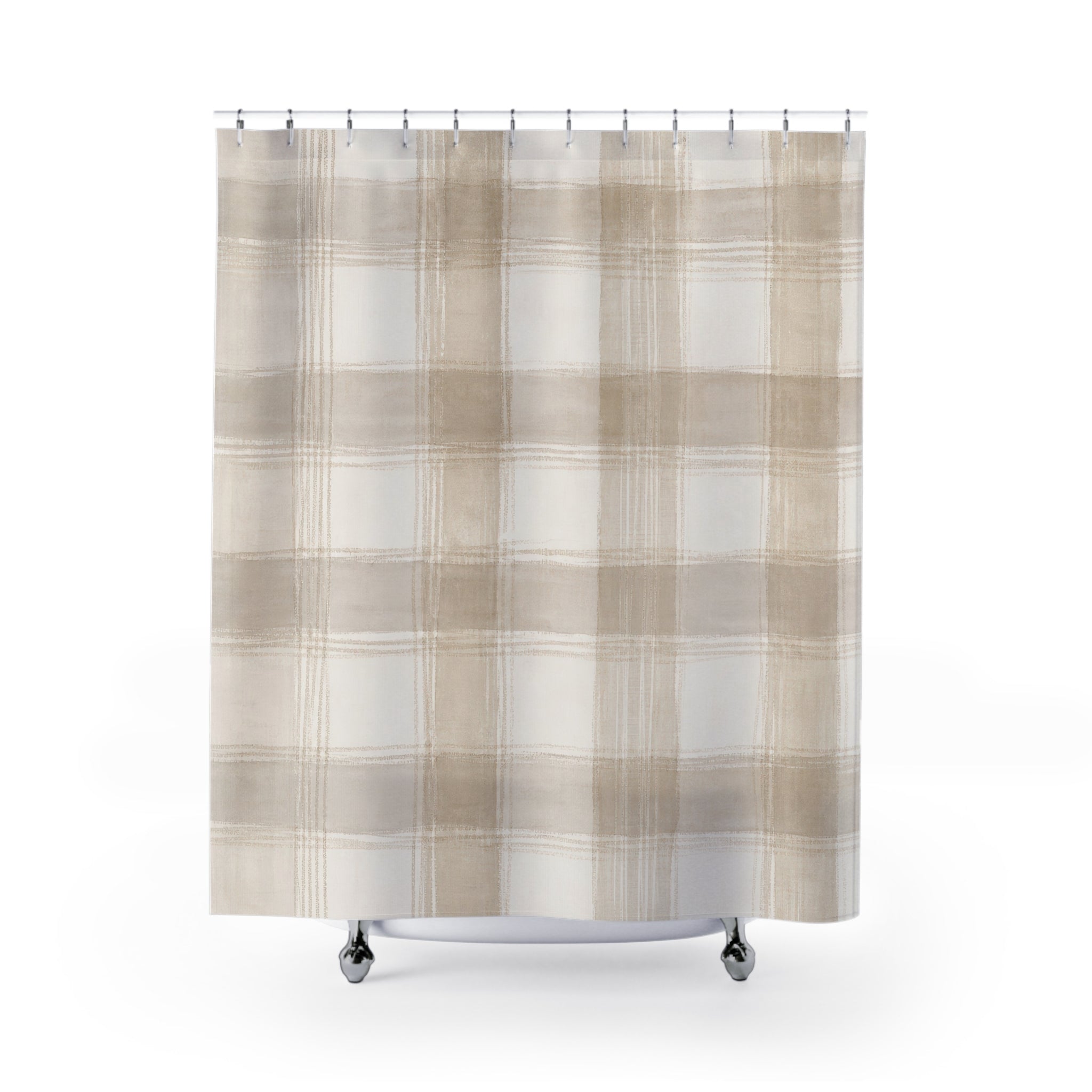 Cream White Check Shower Curtain