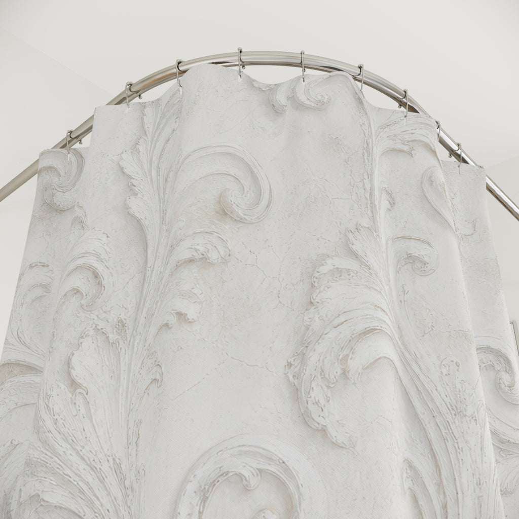 White Venetian Scroll Shower Curtain