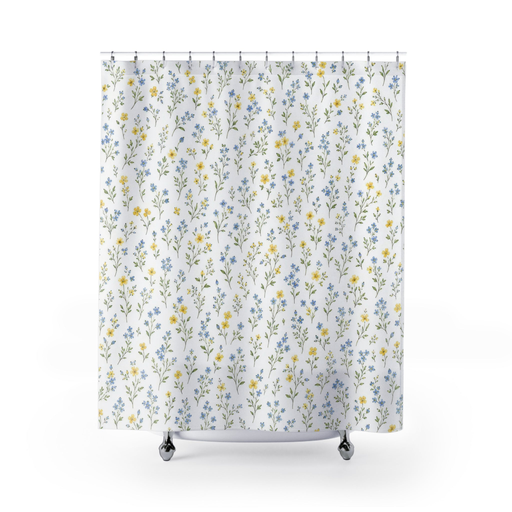 Yellow Blue Floral Shower Curtain