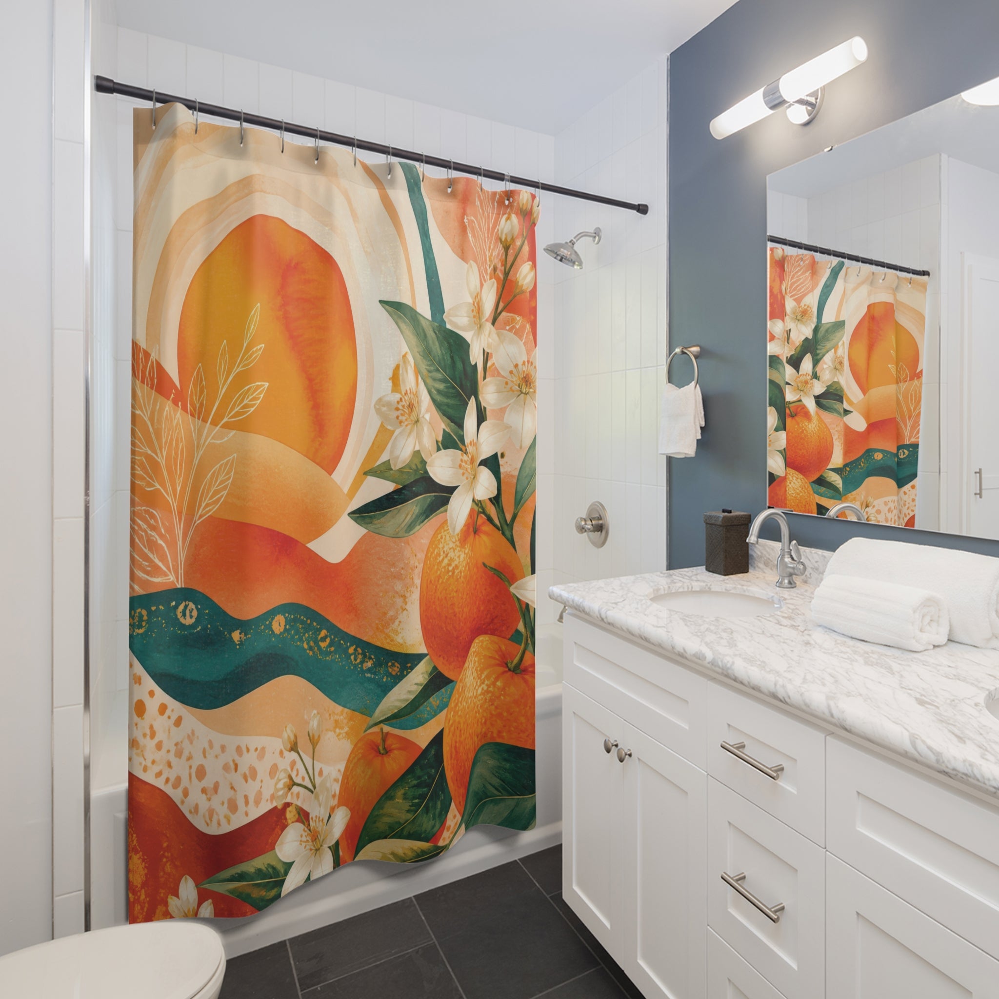 Orange Shower Curtain: Citrus Fruit Floral Pattern