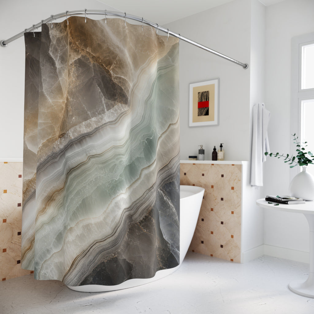 Agate Shower Curtain, Stone Abstract Bath Decor, Gray Teal Mineral Pattern, Neutral Guest Bathroom Decor, Natural Spa Style, Mineral Style