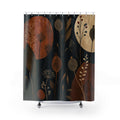 Rust Orange Moon Black Botanical Shower Curtain