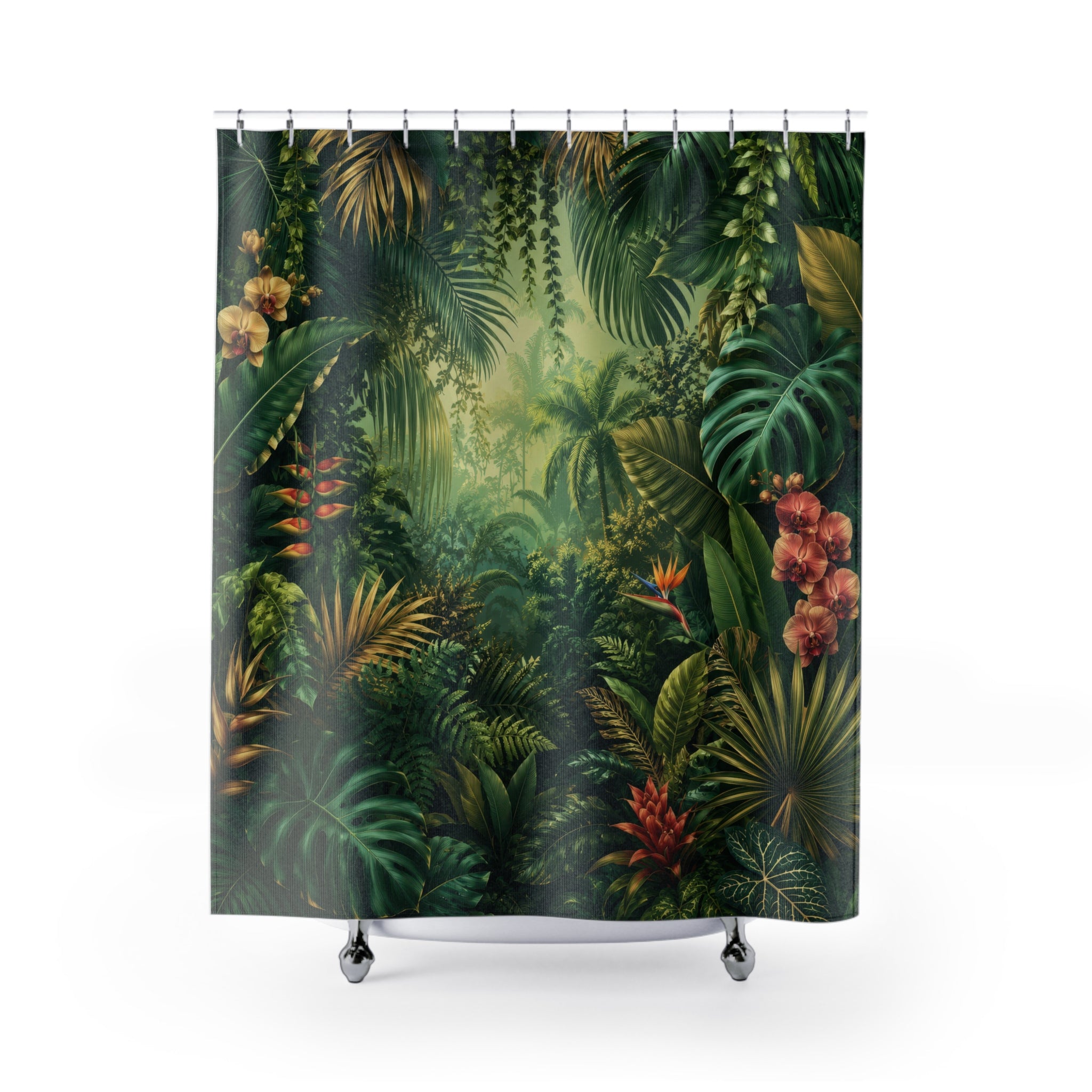 Green Botanical Shower Curtain: Tropical Jungle Leaf