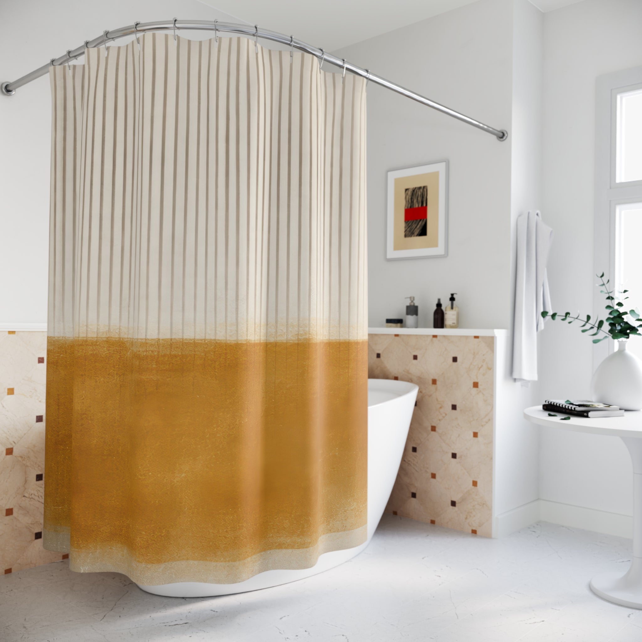Minimalist Abstract Shower Curtain – Oat and Ochre