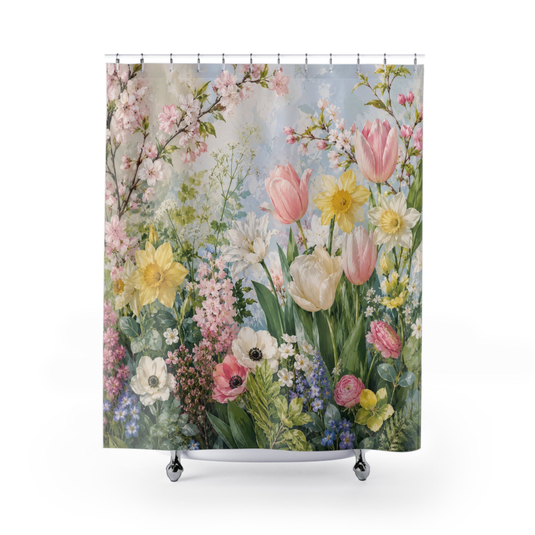 Spring Floral Shower Curtain: Tulip Daffodil