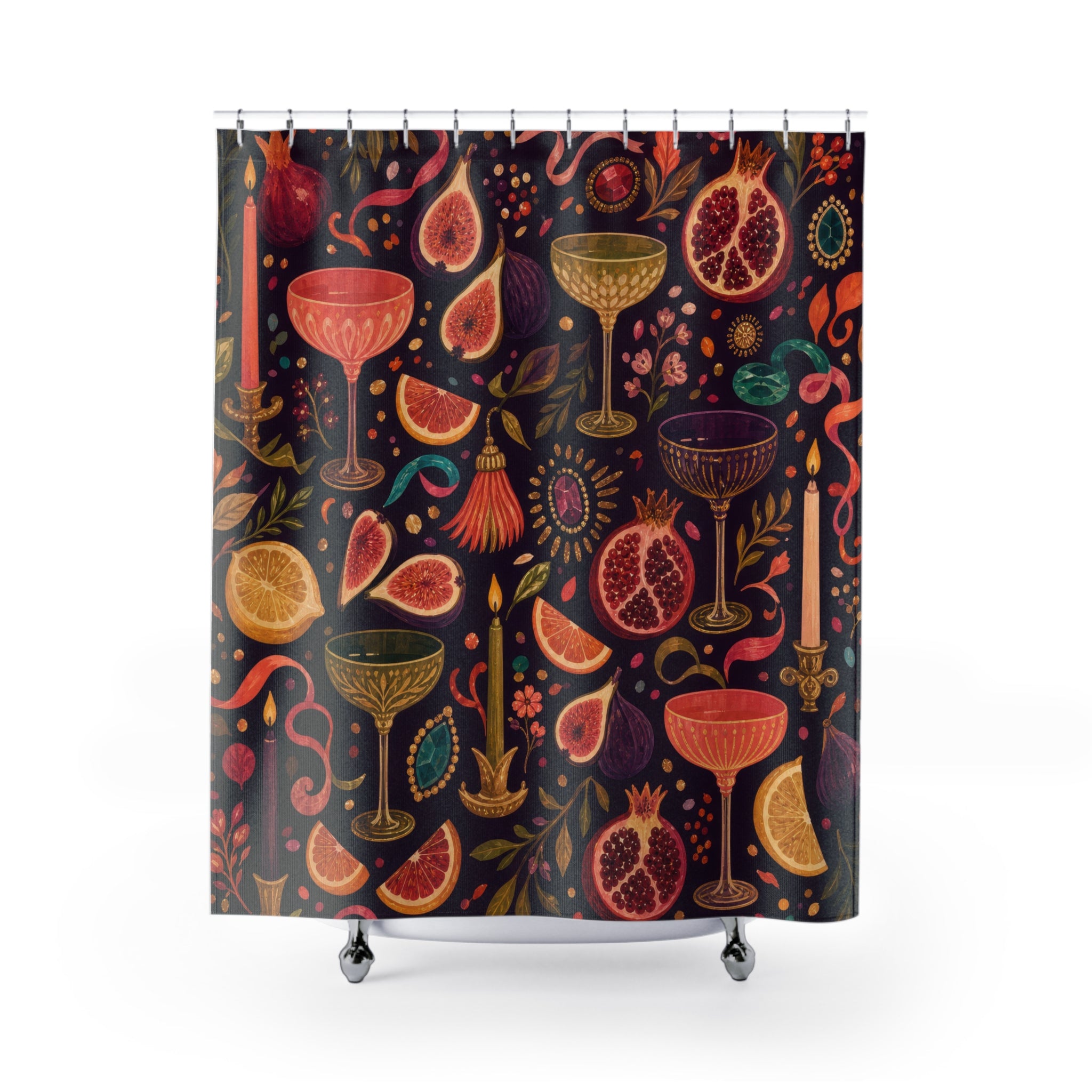 Plum Pomegranate Feast Tapestry Shower Curtain