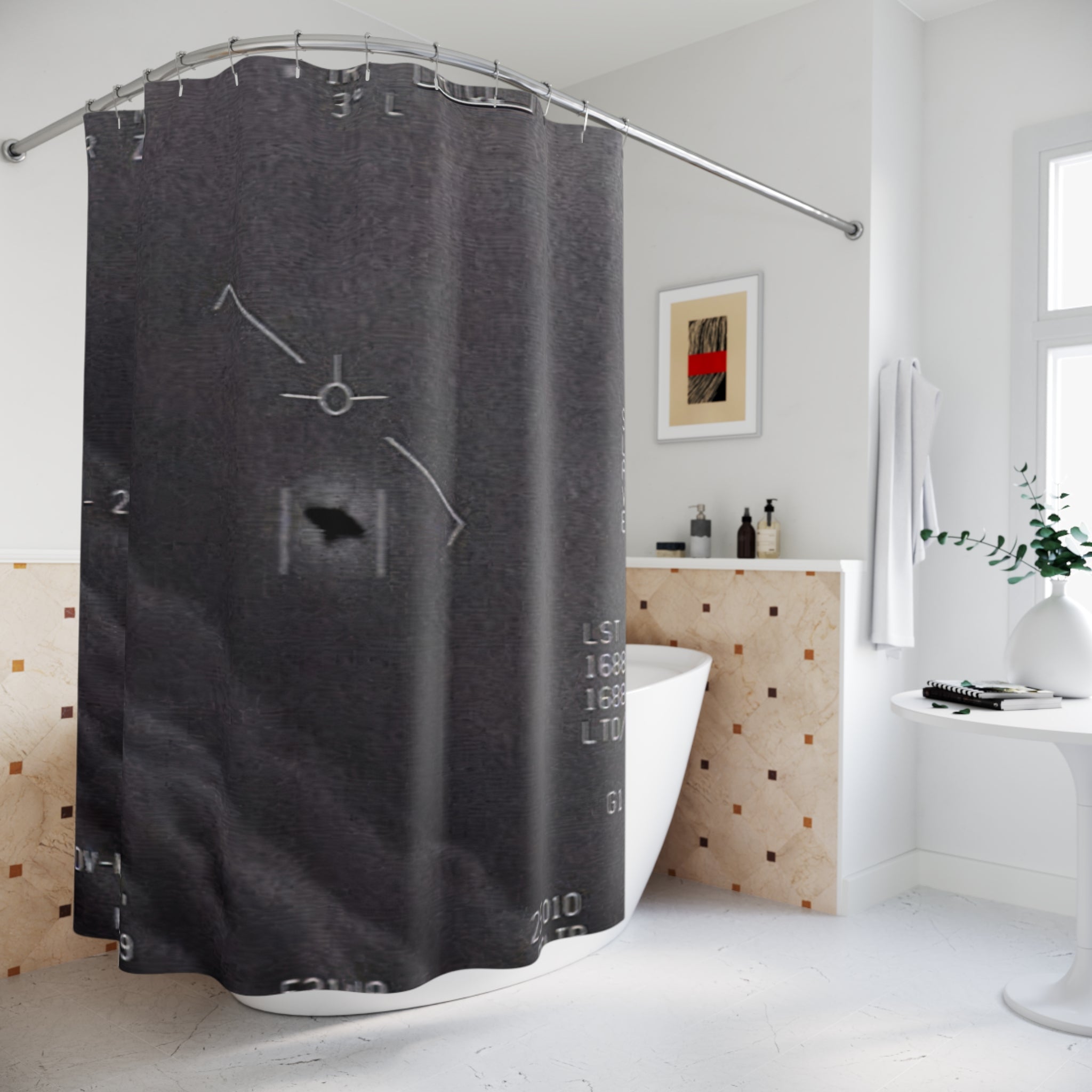 Navy Gimbal UFO Shower Curtain: Black White Thermal Video