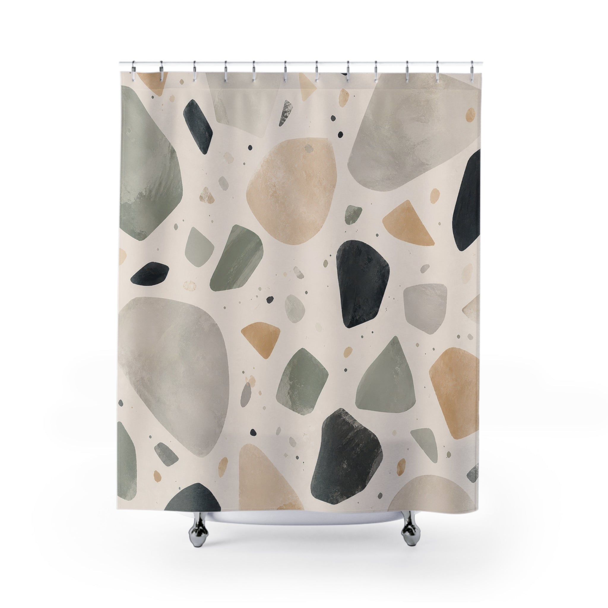 Sage Beige Black Stone Shower Curtain