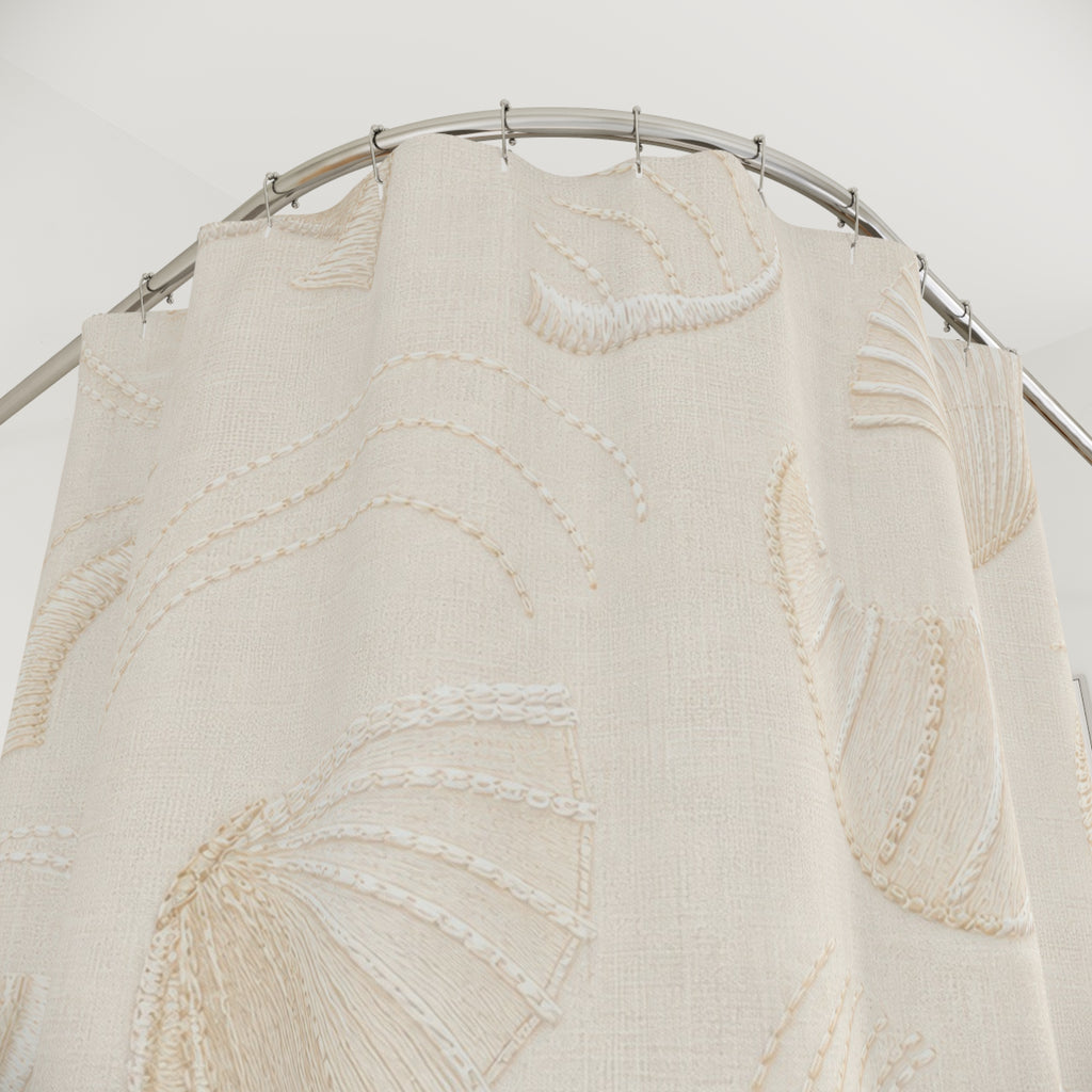 Cream Shower Curtain, Beige Abstract Bath Decor, Fan Shell Relief Style Pattern, Elegant Neutral Guest Bathroom Decor, Soft Modern Style