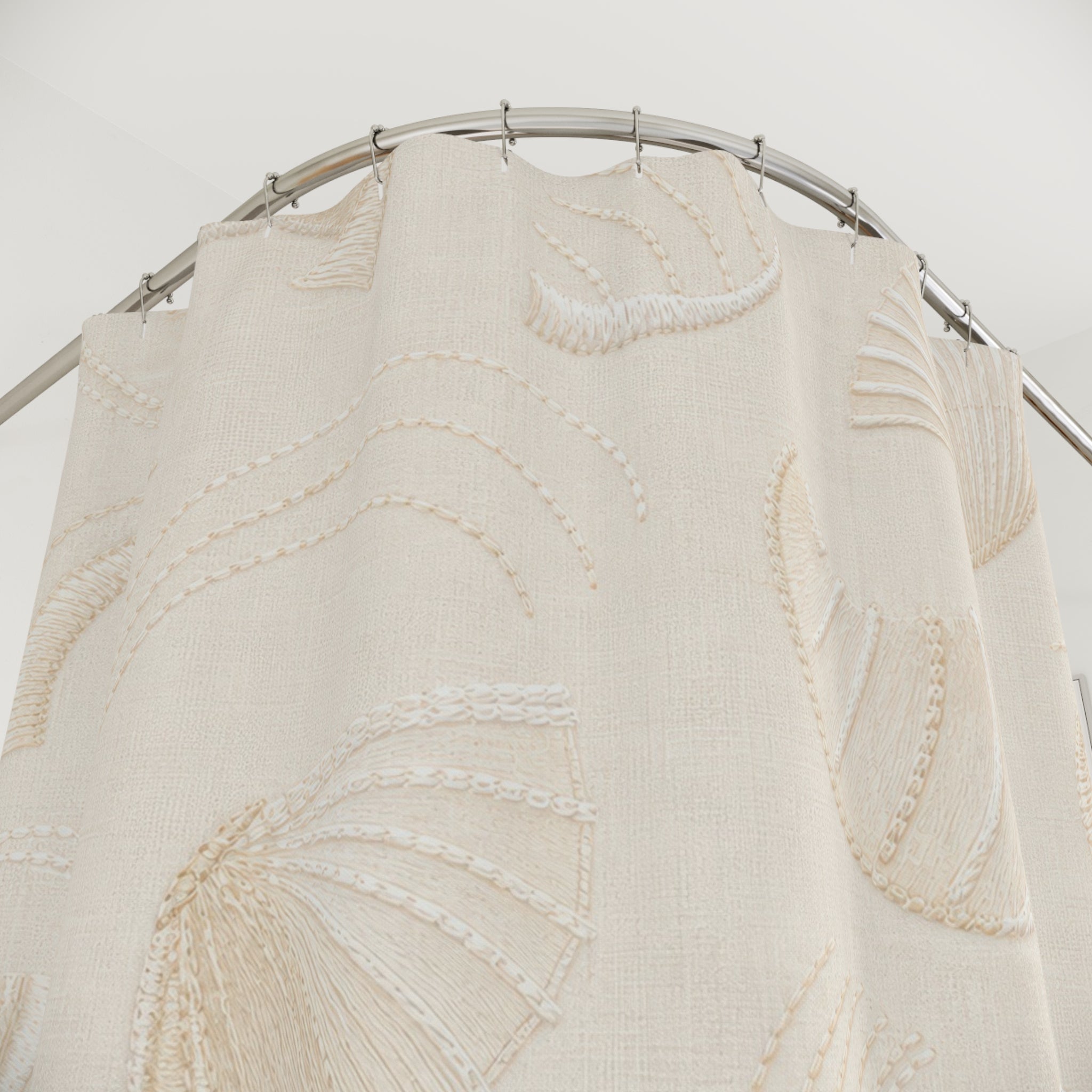 Cream Shower Curtain, Beige Abstract Bath Decor, Fan Shell Relief Style Pattern, Elegant Neutral Guest Bathroom Decor, Soft Modern Style