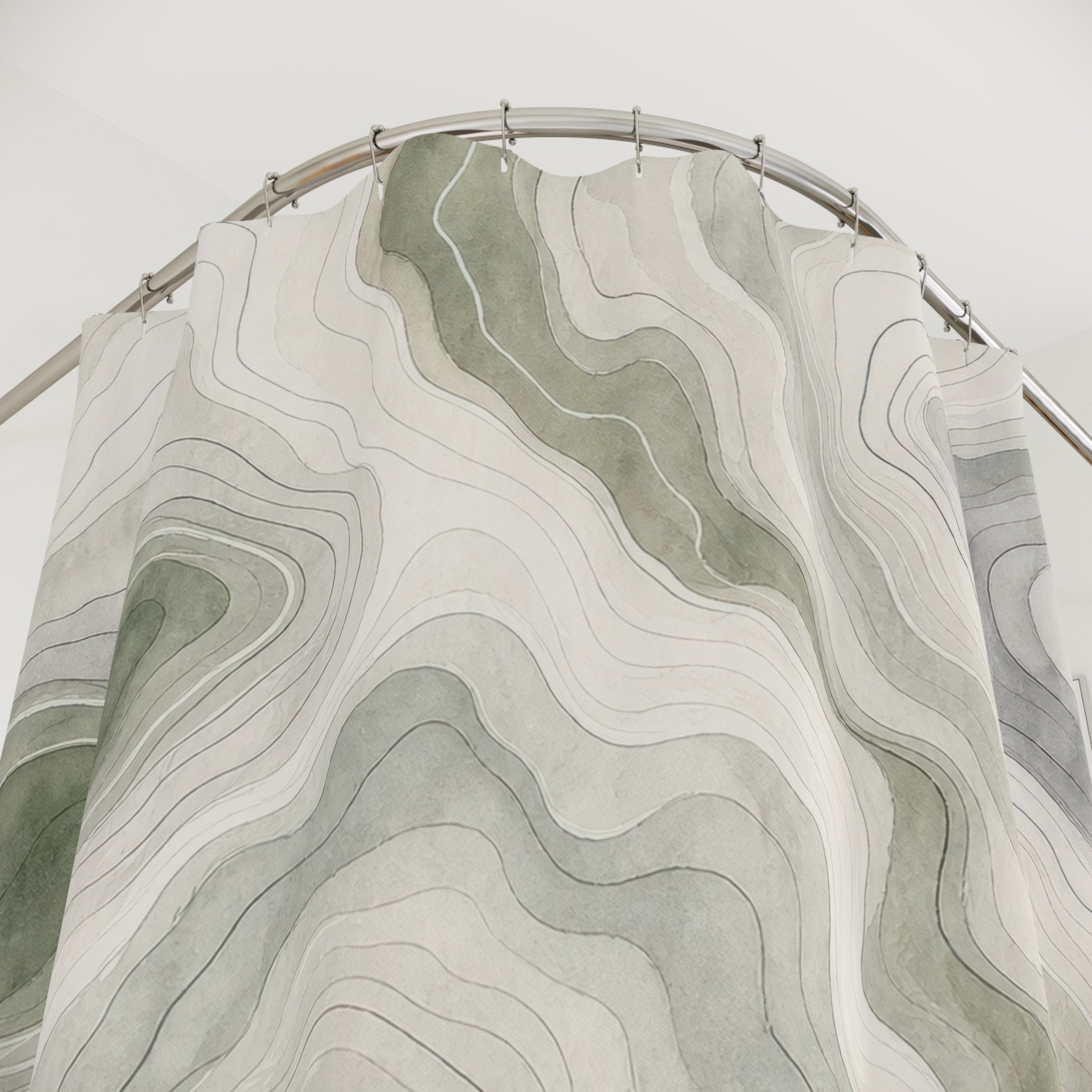 Green Topographic Shower Curtain, Sage Green Modern Bathroom Decor, Topographic Abstract Bath Curtain, Guest Bath Decor, Home Decor