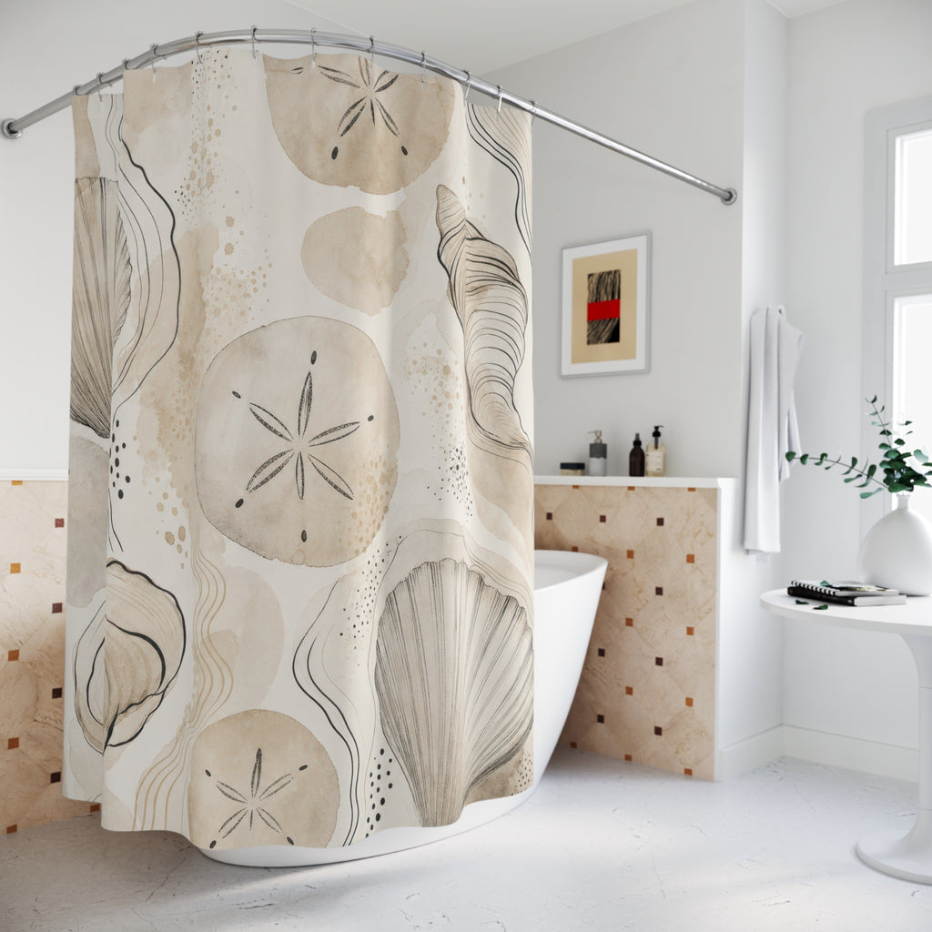Beige Seashell and Sand Dollar Shower Curtain