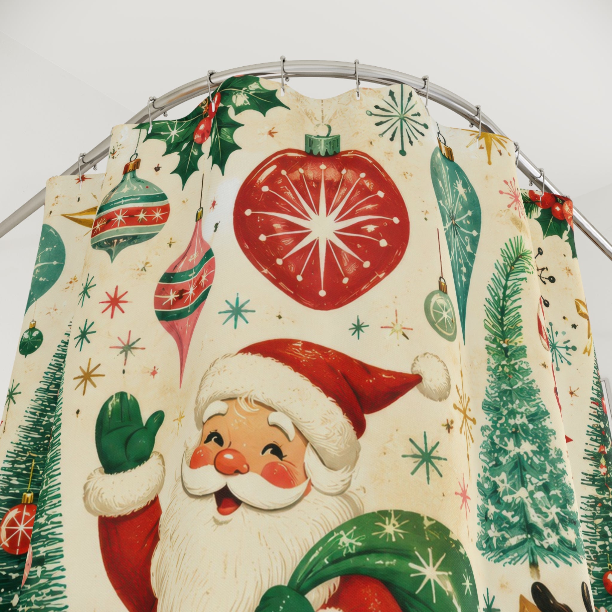 Retro Christmas Shower Curtain: Vintage Holiday