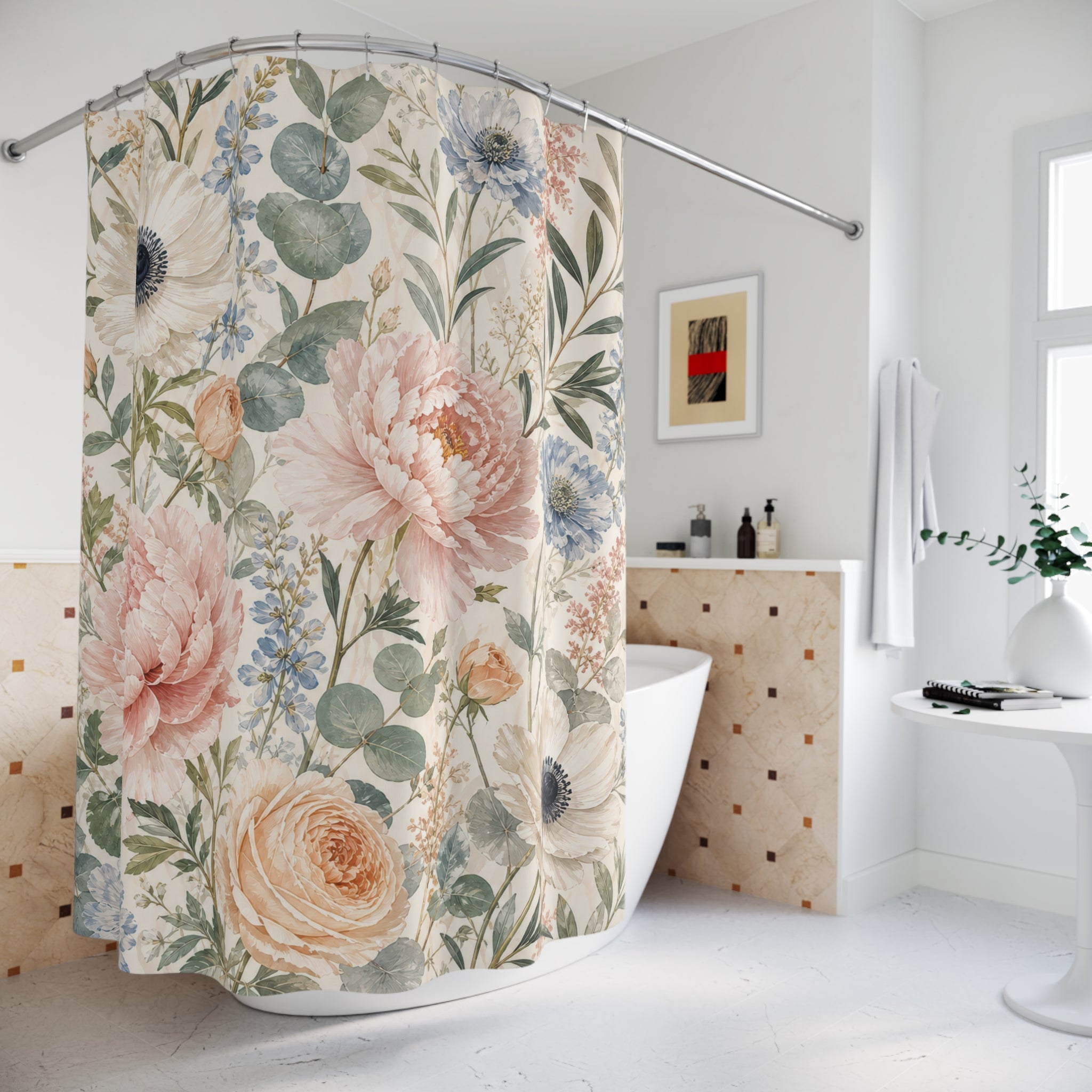 Pastel Rose Garden Shower Curtain
