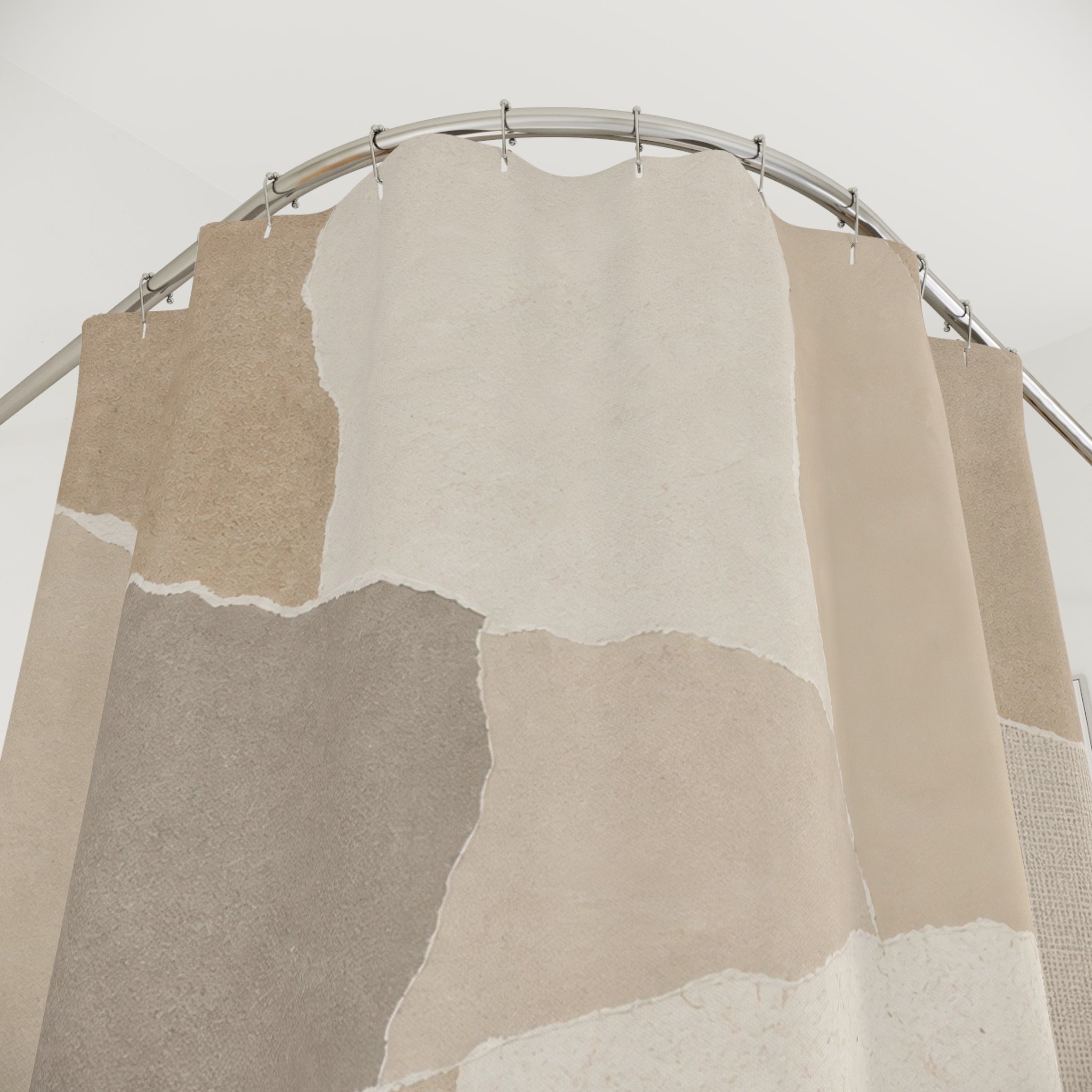 Beige Taupe Patchwork Block Shower Curtain