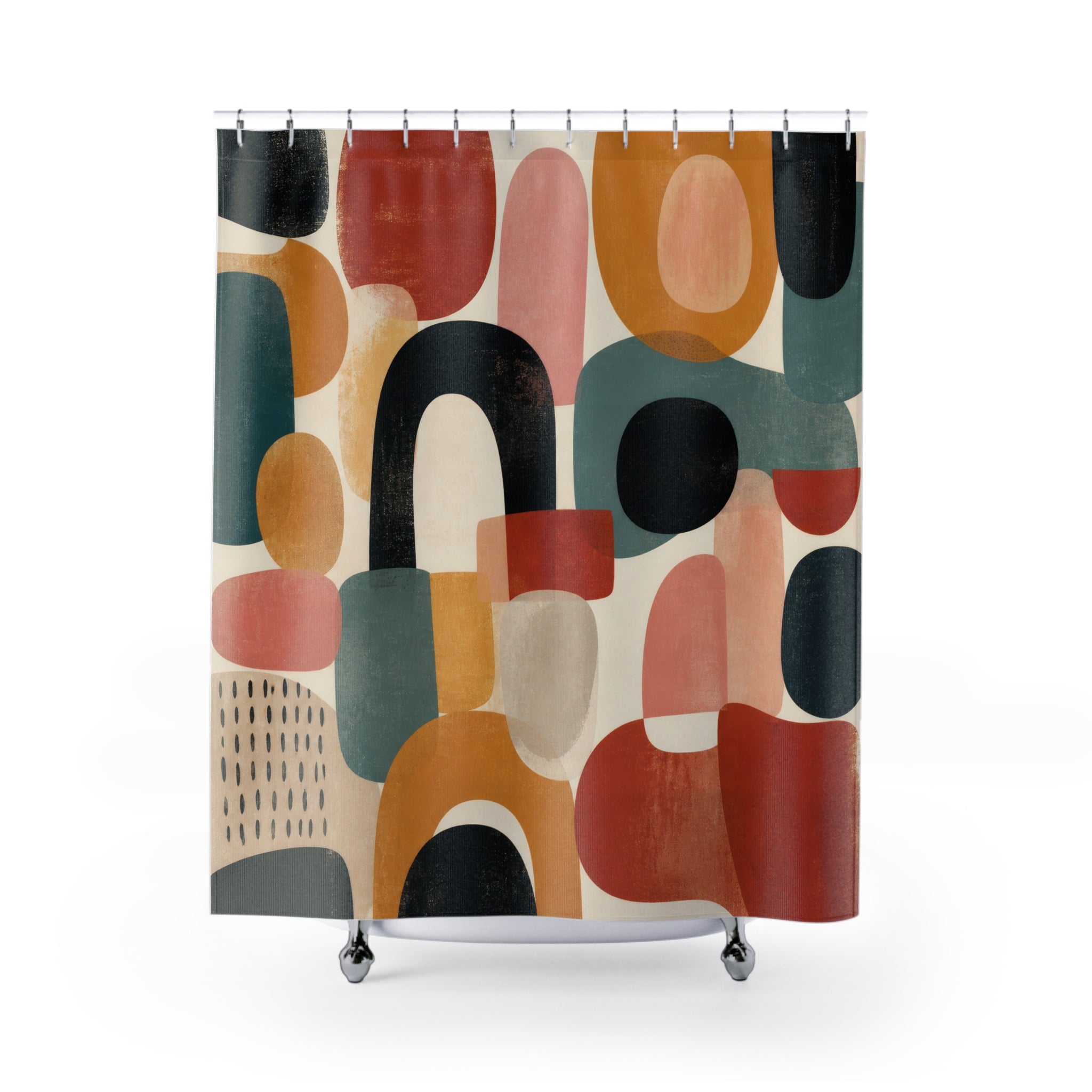 Mid Century Geometric Block Abstract Shower Curtain