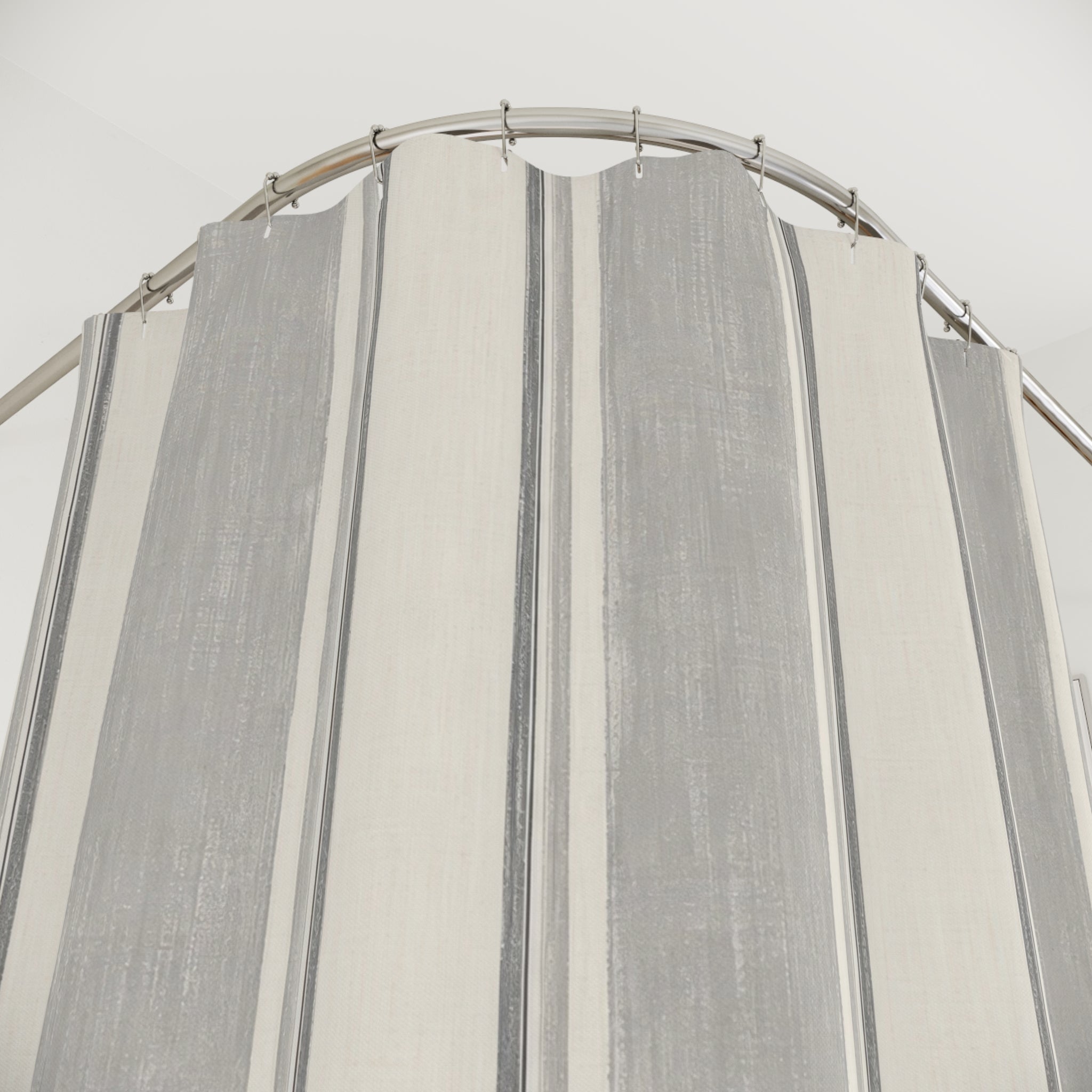 Grey Narrow Stripe Shower Curtain, Gray Ivory Classic Bathroom Decor, Modern Stripe Bath Curtain, Guest Bath Decor, Small Bathroom Decor