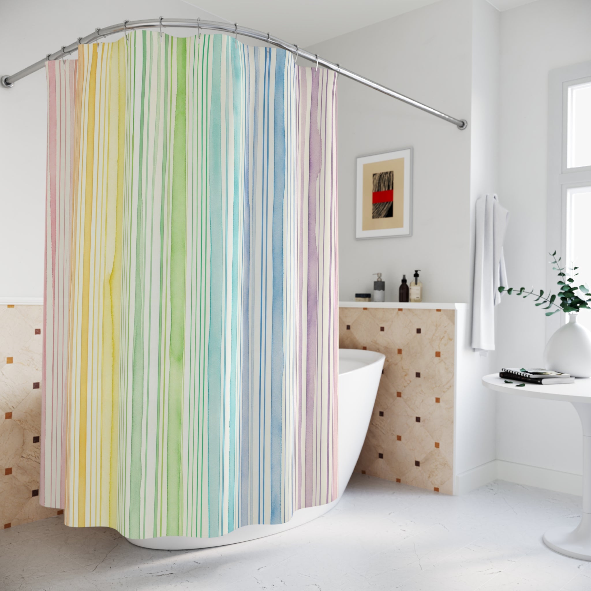 Soft Pastel Watercolor Stripe Shower Curtain