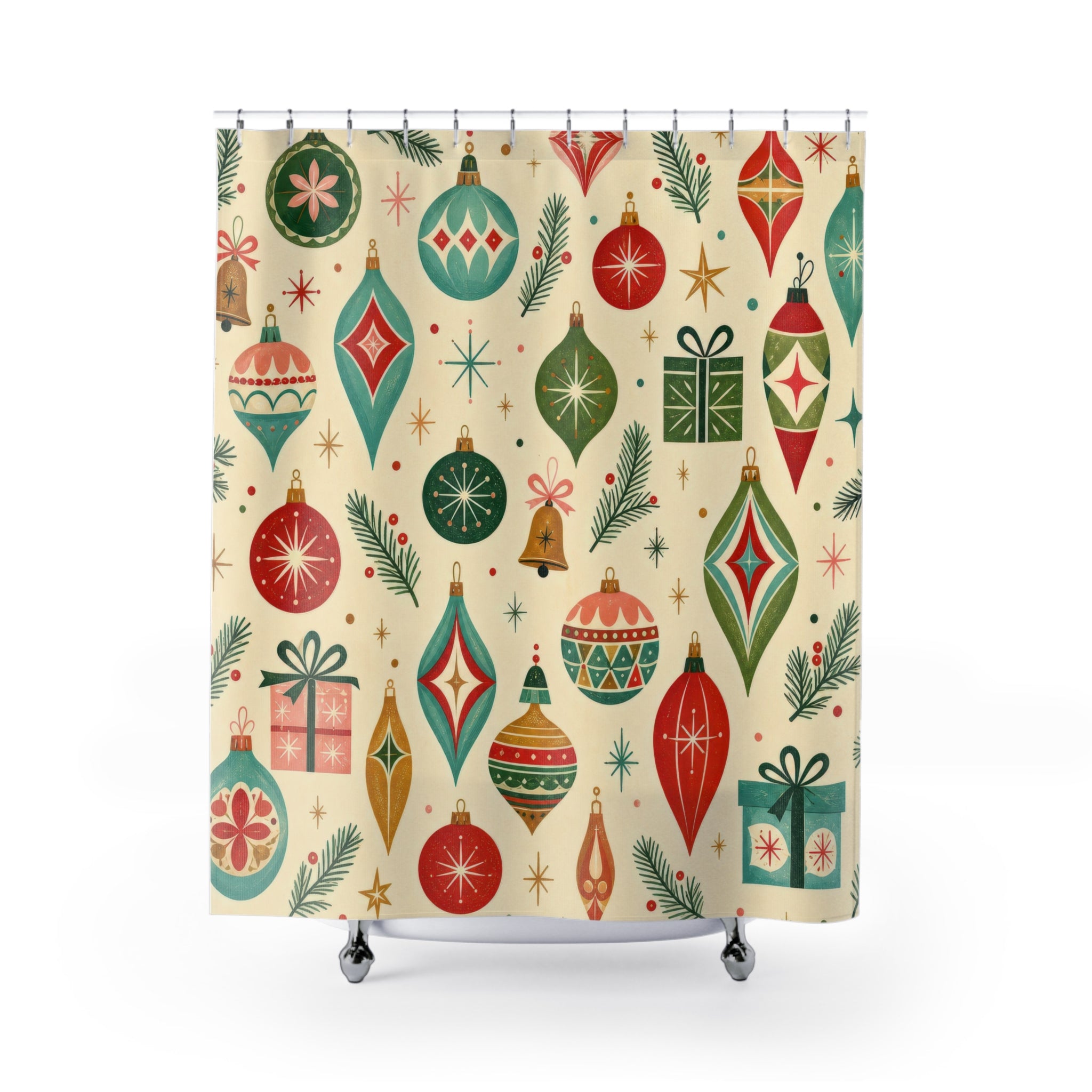Mid-Century Retro Ornament Christmas Shower Curtain