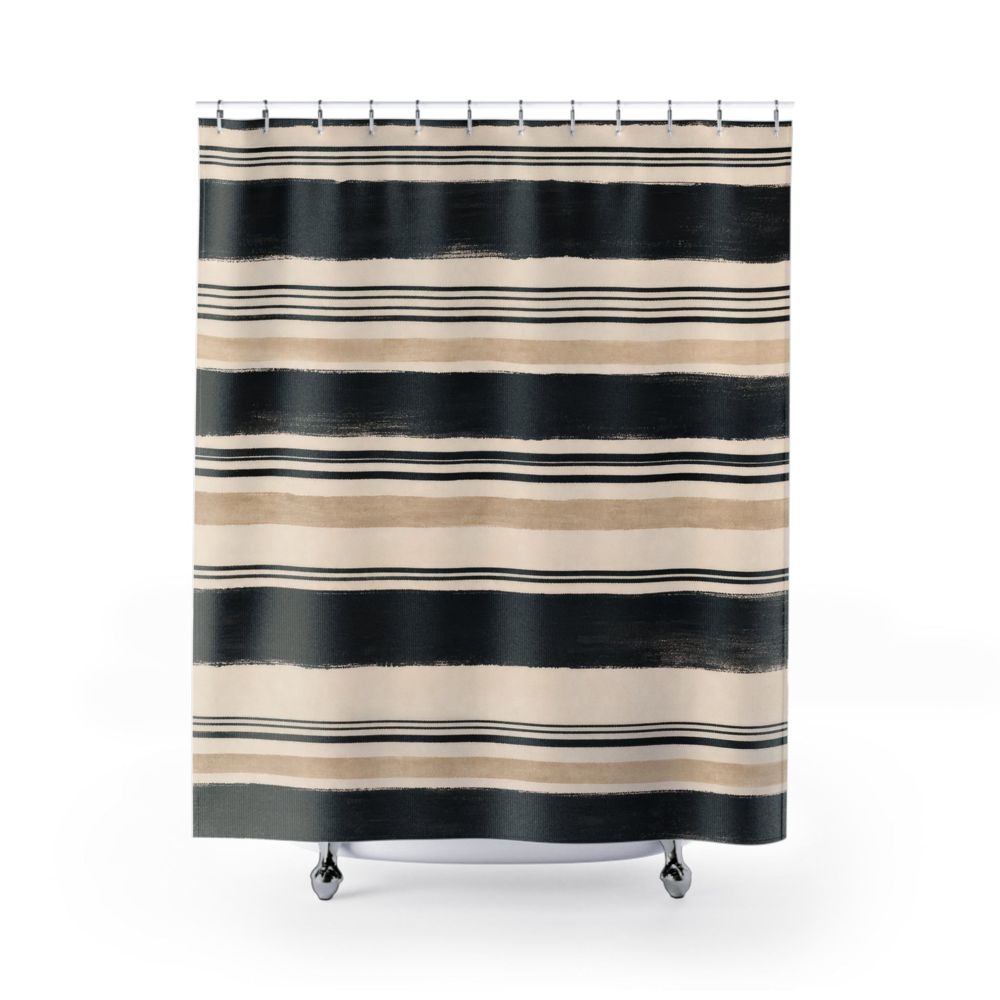 Ivory Beige Horizontal Stripe Shower Curtain