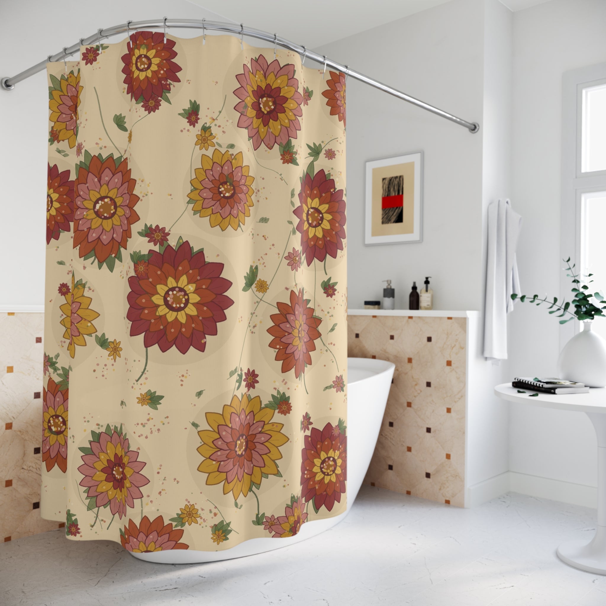 Retro Marigold Shower Curtain – Rust Orange Floral