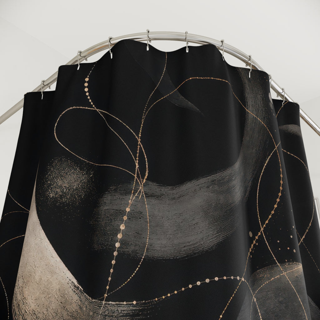 Black Abstract Shower Curtain, Celestial Moon Bath Decor, Cream Gray Crescent Pattern, Moody Modern Bathroom Decor, Dark Art Style