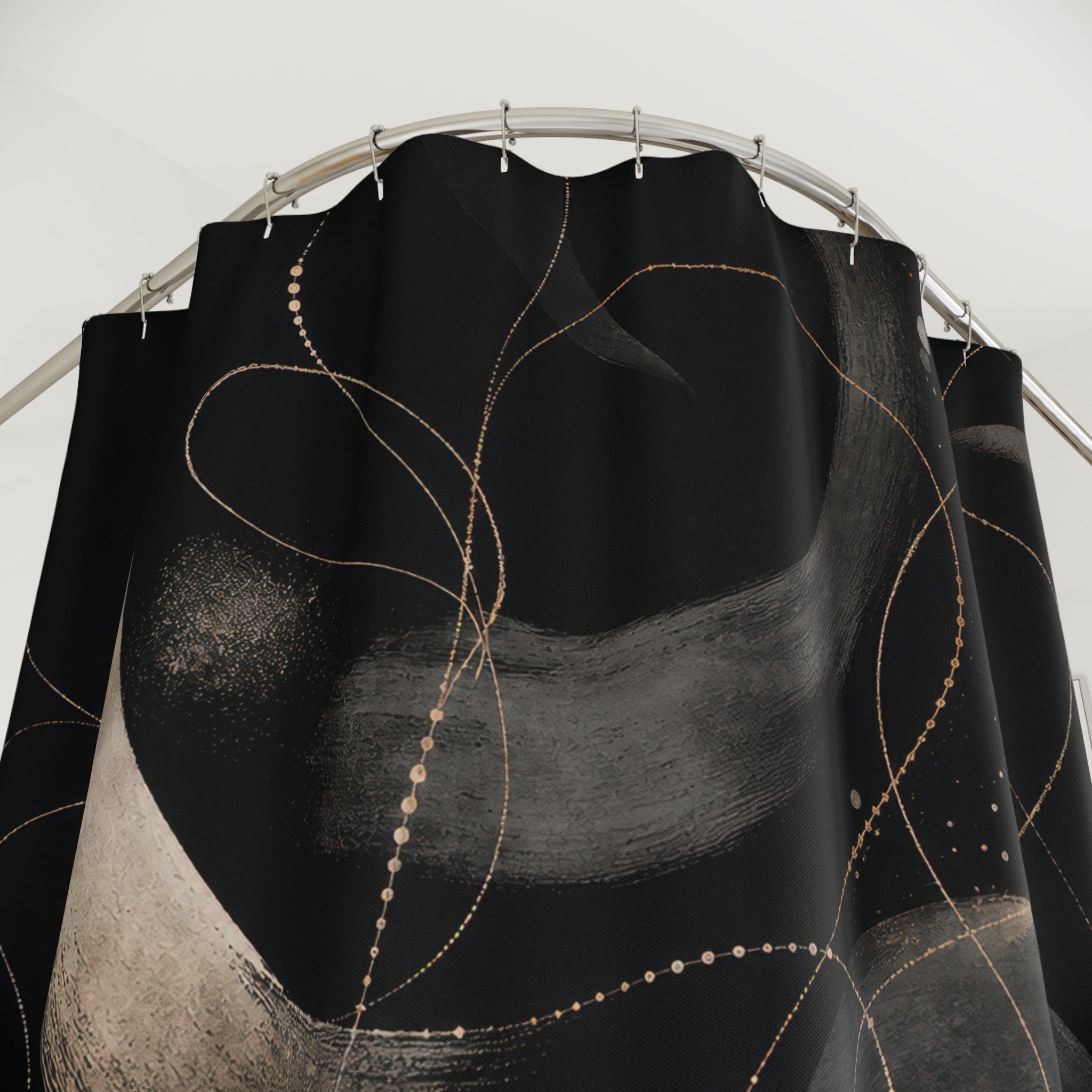 Black Abstract Shower Curtain, Celestial Moon Bath Decor, Cream Gray Crescent Pattern, Moody Modern Bathroom Decor, Dark Art Style