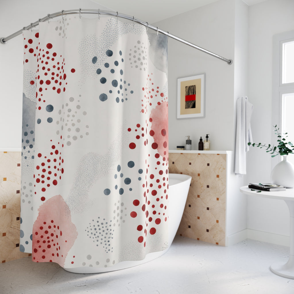 Red Gray Dot Abstract Watercolor Shower Curtain