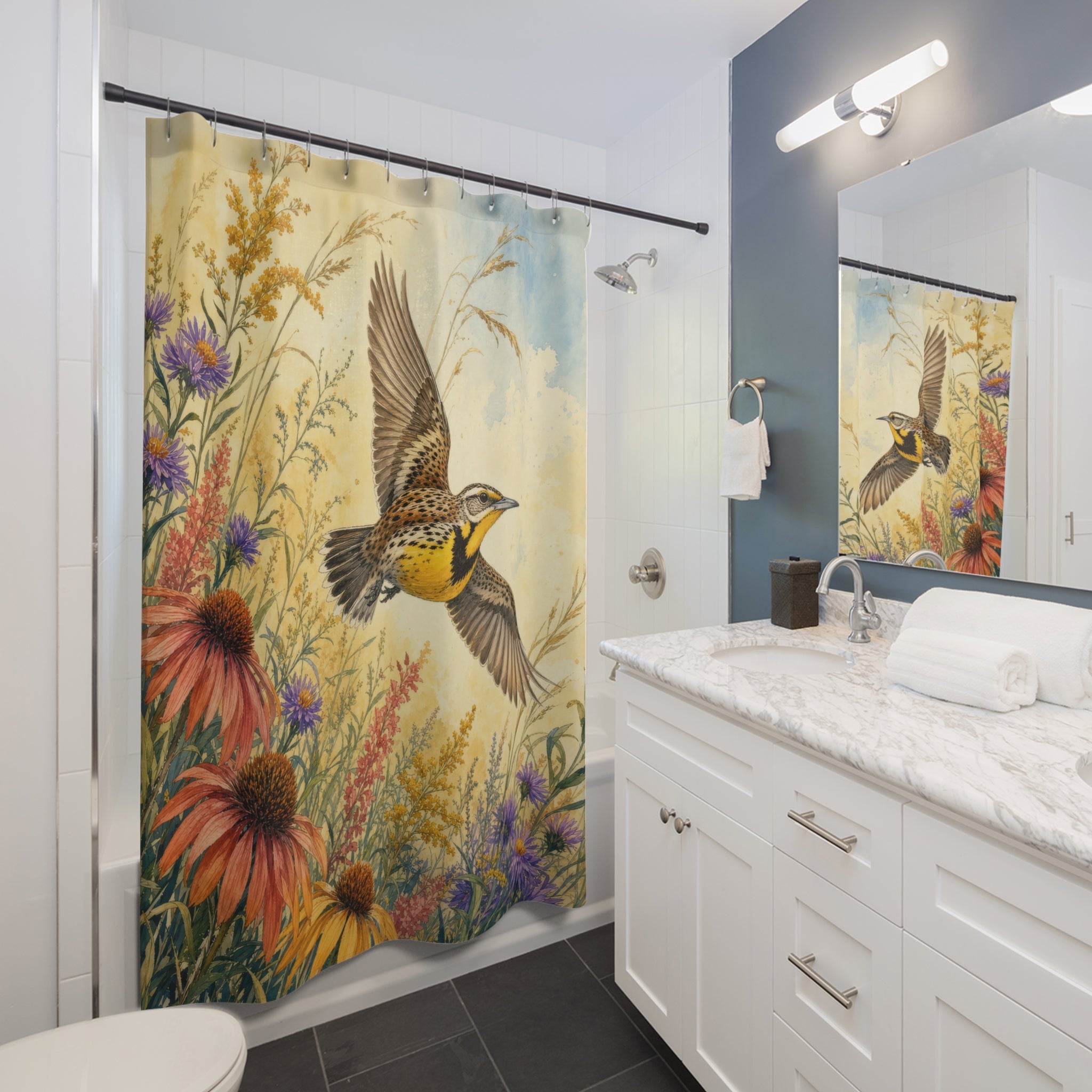 Meadowlark Wildflower Flight Shower Curtain