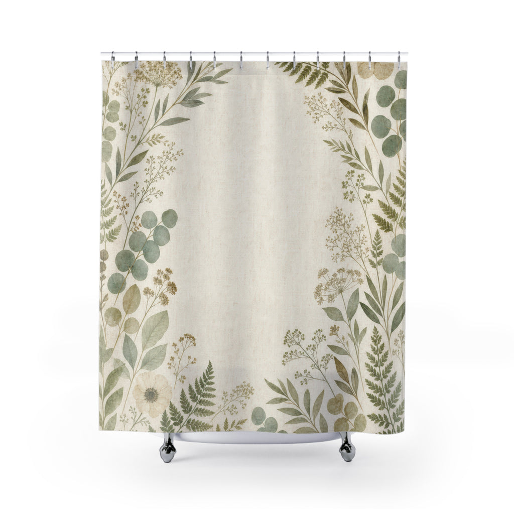 Herbarium Leaf Border Shower Curtain