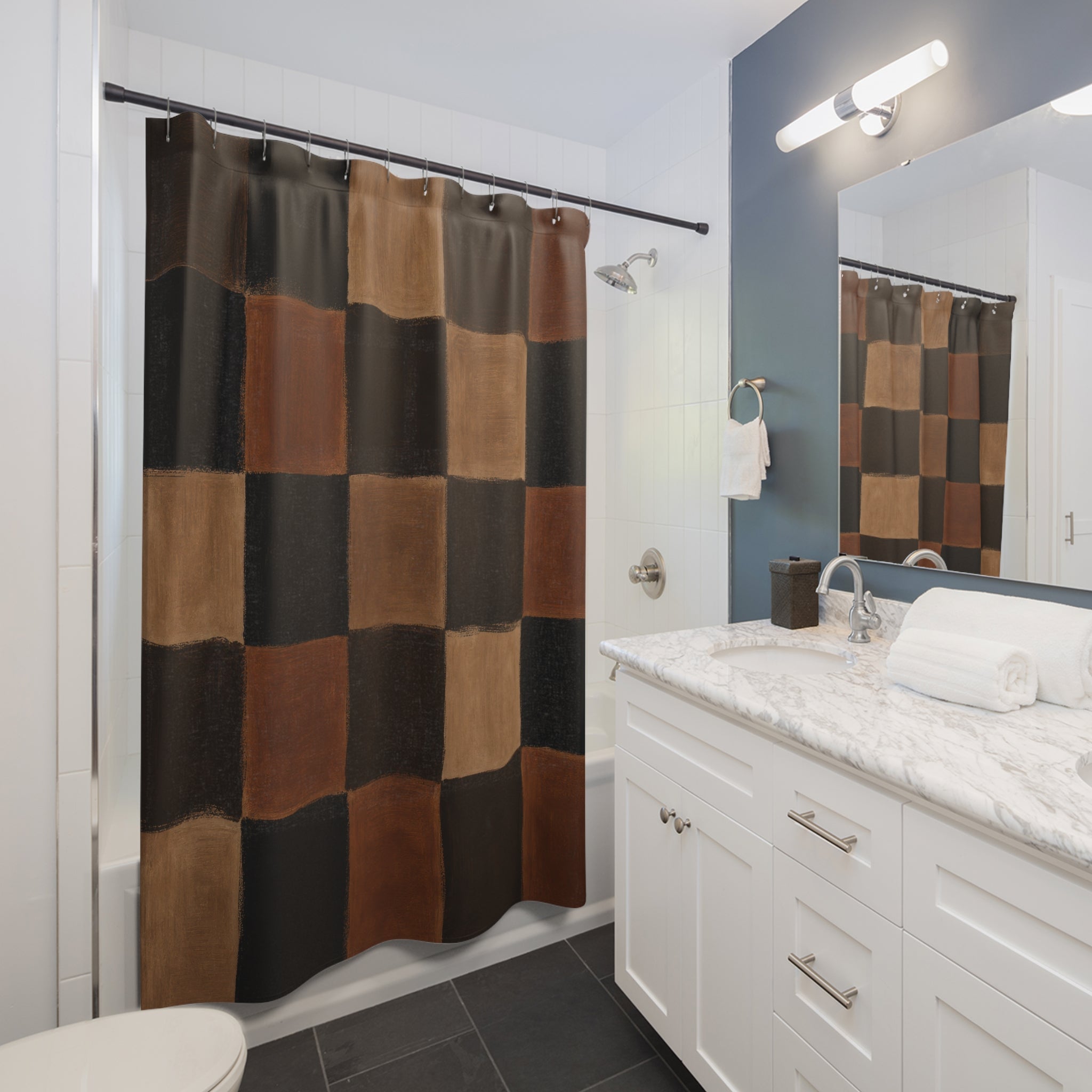 Black Brown Checkerboard Shower Curtain