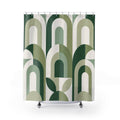 Green White Shower Curtain, Mid Century Arch Bath Decor, Sage Geometric Pattern, Modern Guest Bathroom Decor, Retro Green Style Decor