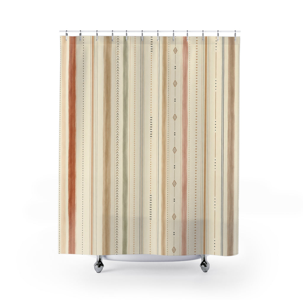 Cream Tan Sparse Diamond Pinstripe Shower Curtain