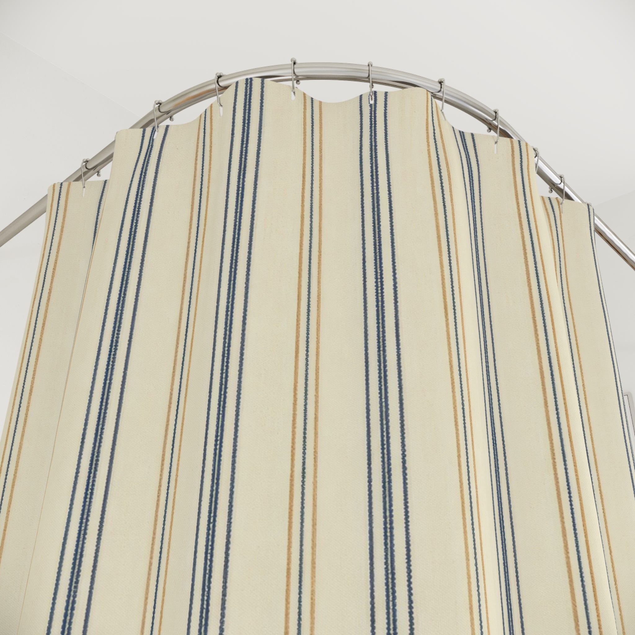 Blue Yellow Ticking Stripe Shower Curtain