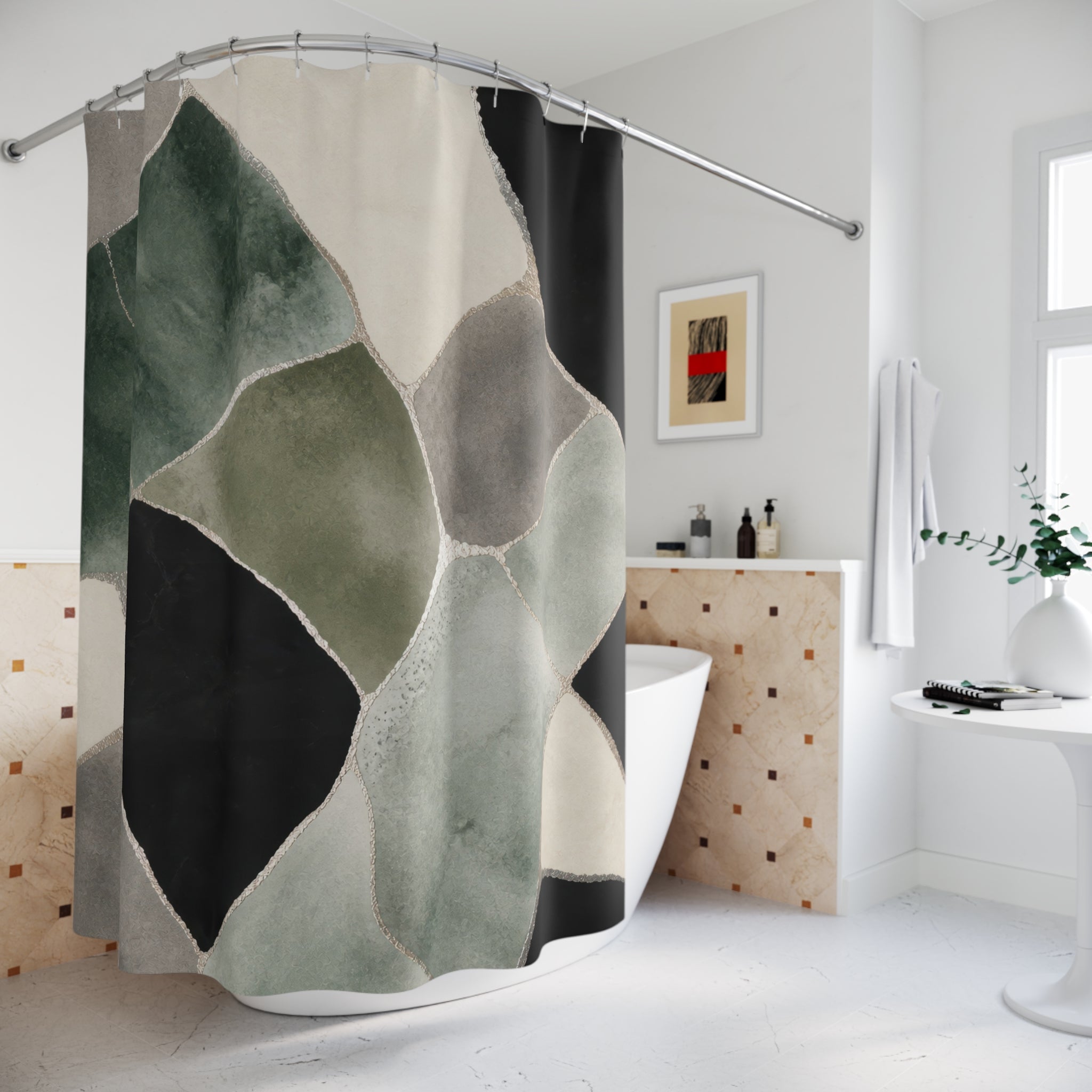 Green Abstract Shower Curtain