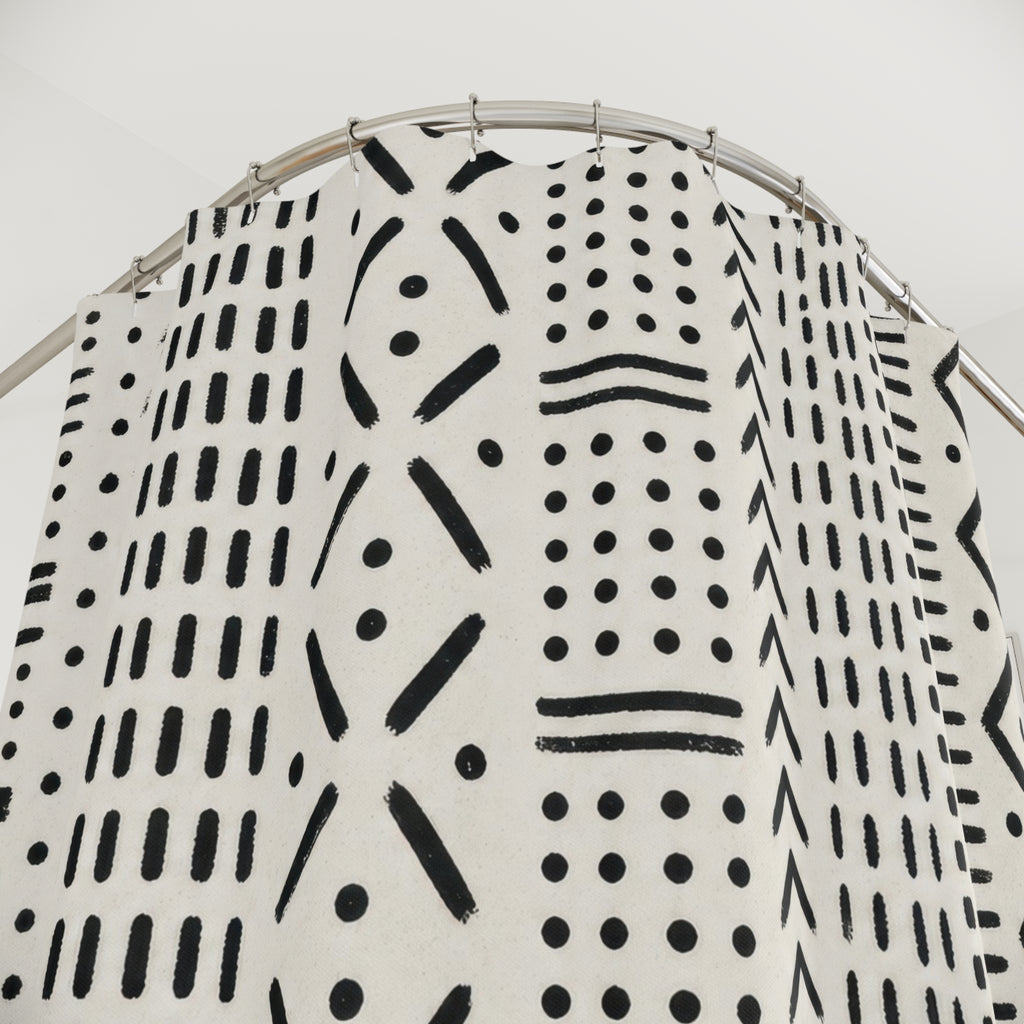 Black White Boho Shower Curtain