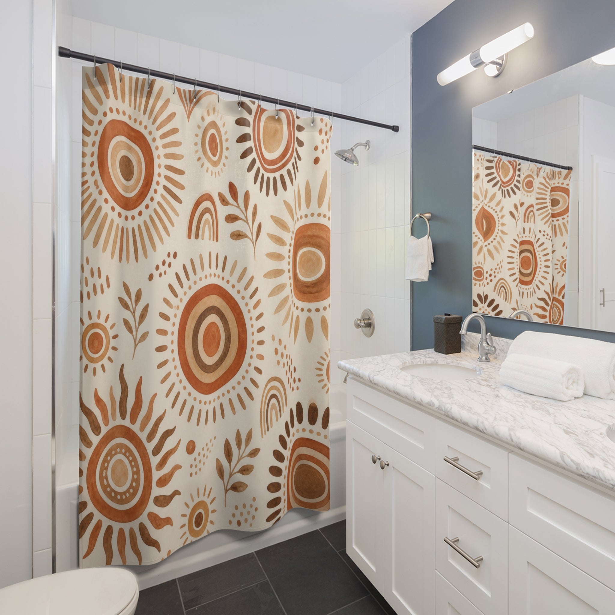 Terracotta Sunburst Circle Shower Curtain