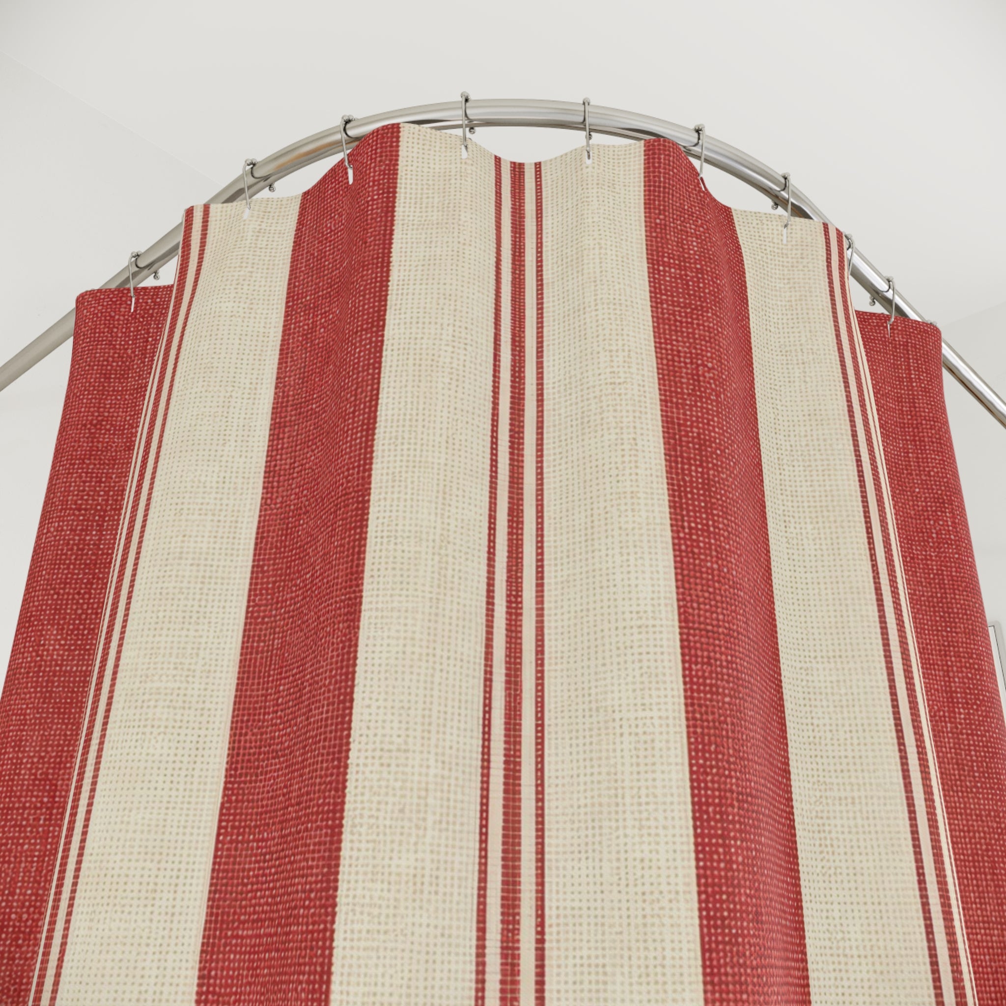 Red and White Deckchair Stripe Shower Curtain: Venetian Resort
