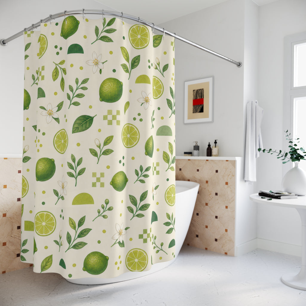 Lime Fruit Green Floral Botanical Cottage Cottagecore Shower Curtain