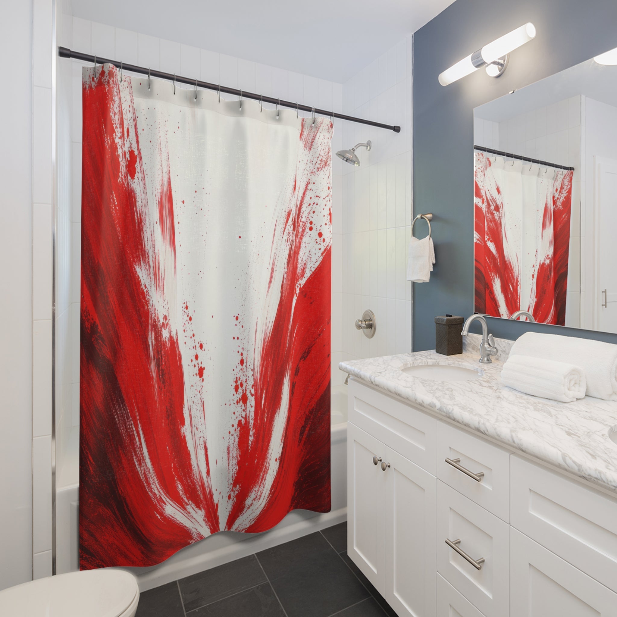 White Abstract Brushstroke Shower Curtain
