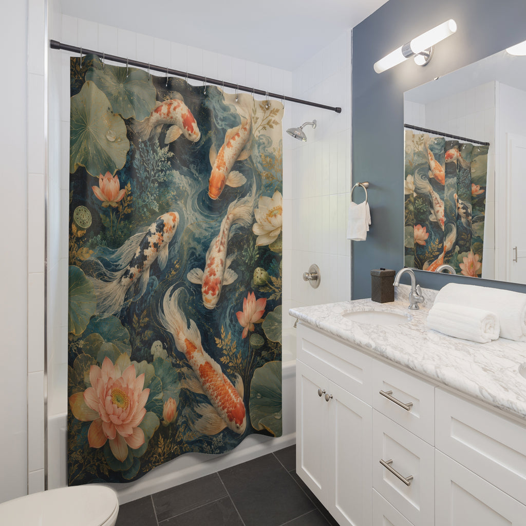 Koi Fish Shower Curtain: Japanese Lotus Pond