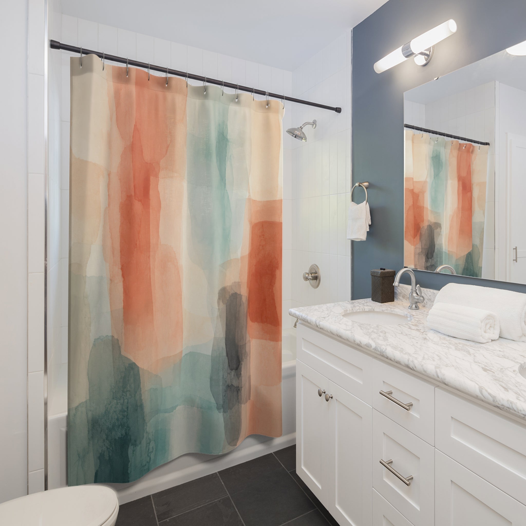 Coral Teal Color Wash Shower Curtain