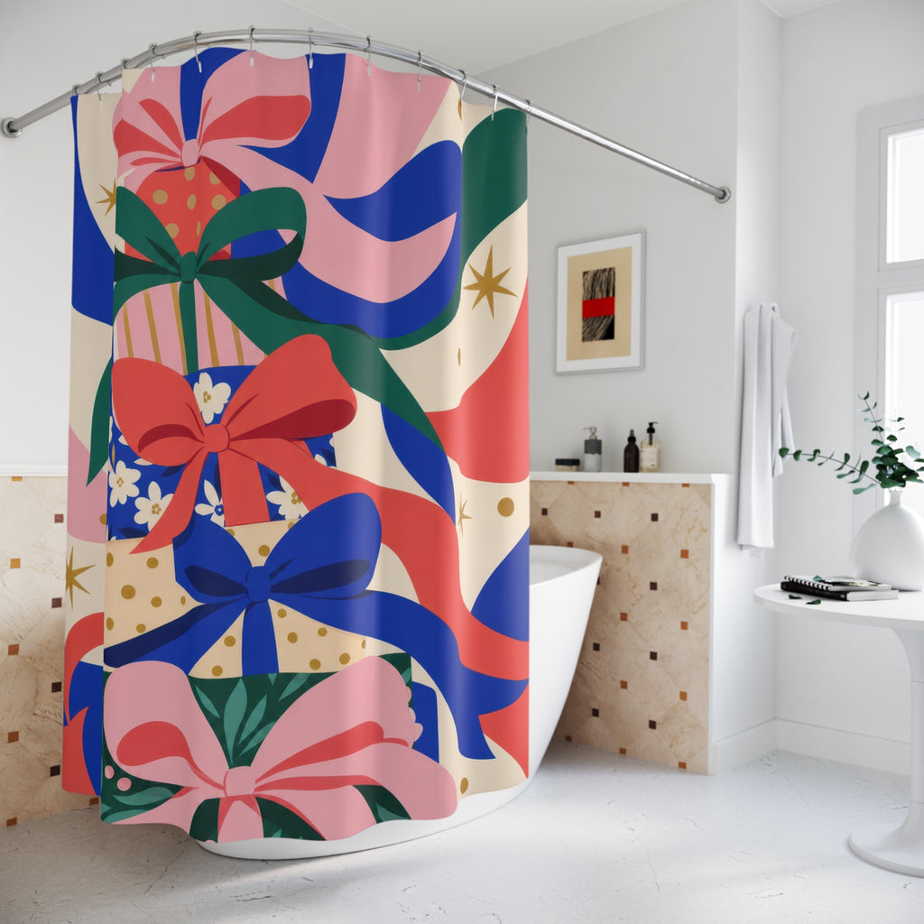 Colorful Gift Bow Cascade Shower Curtain