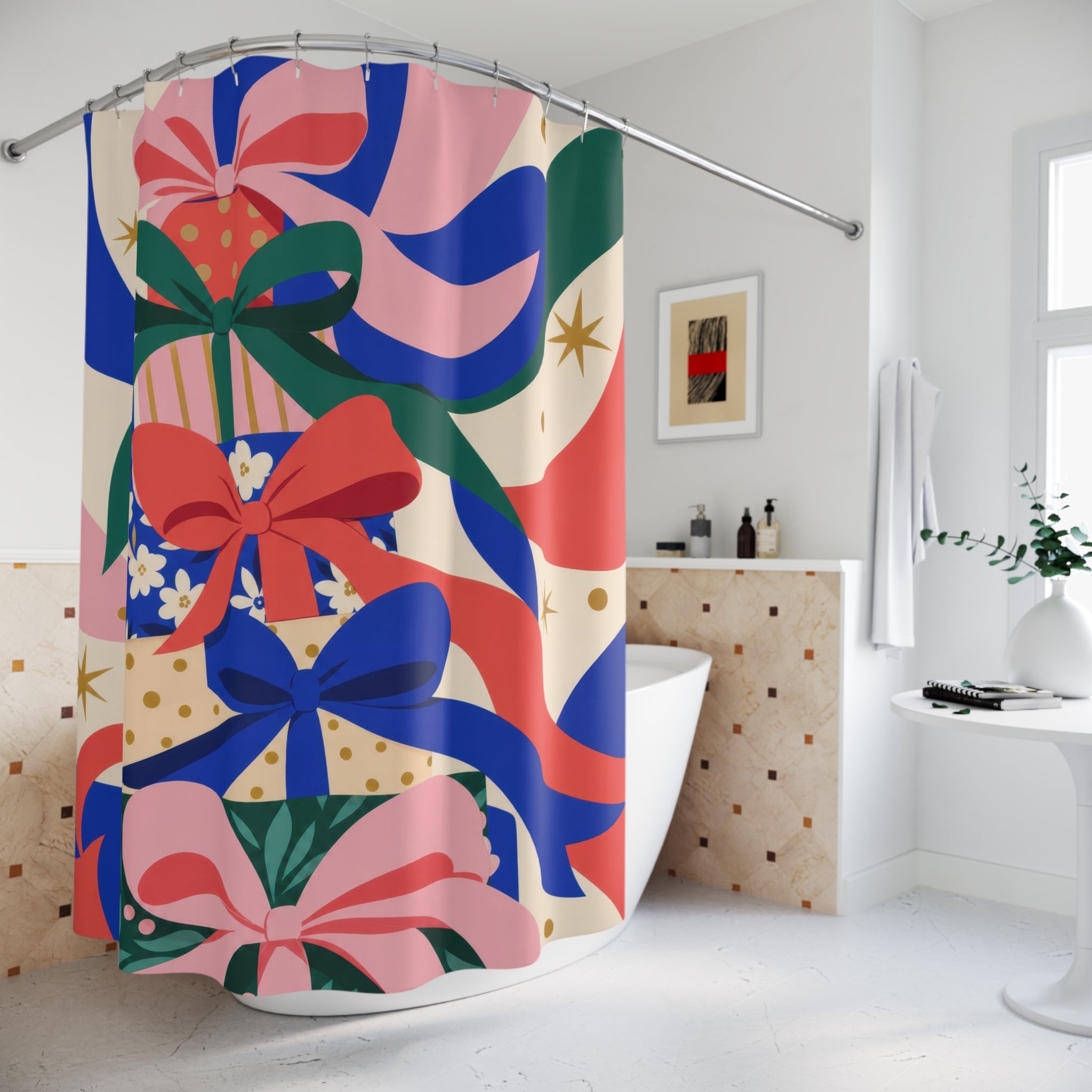 Colorful Gift Bow Cascade Shower Curtain