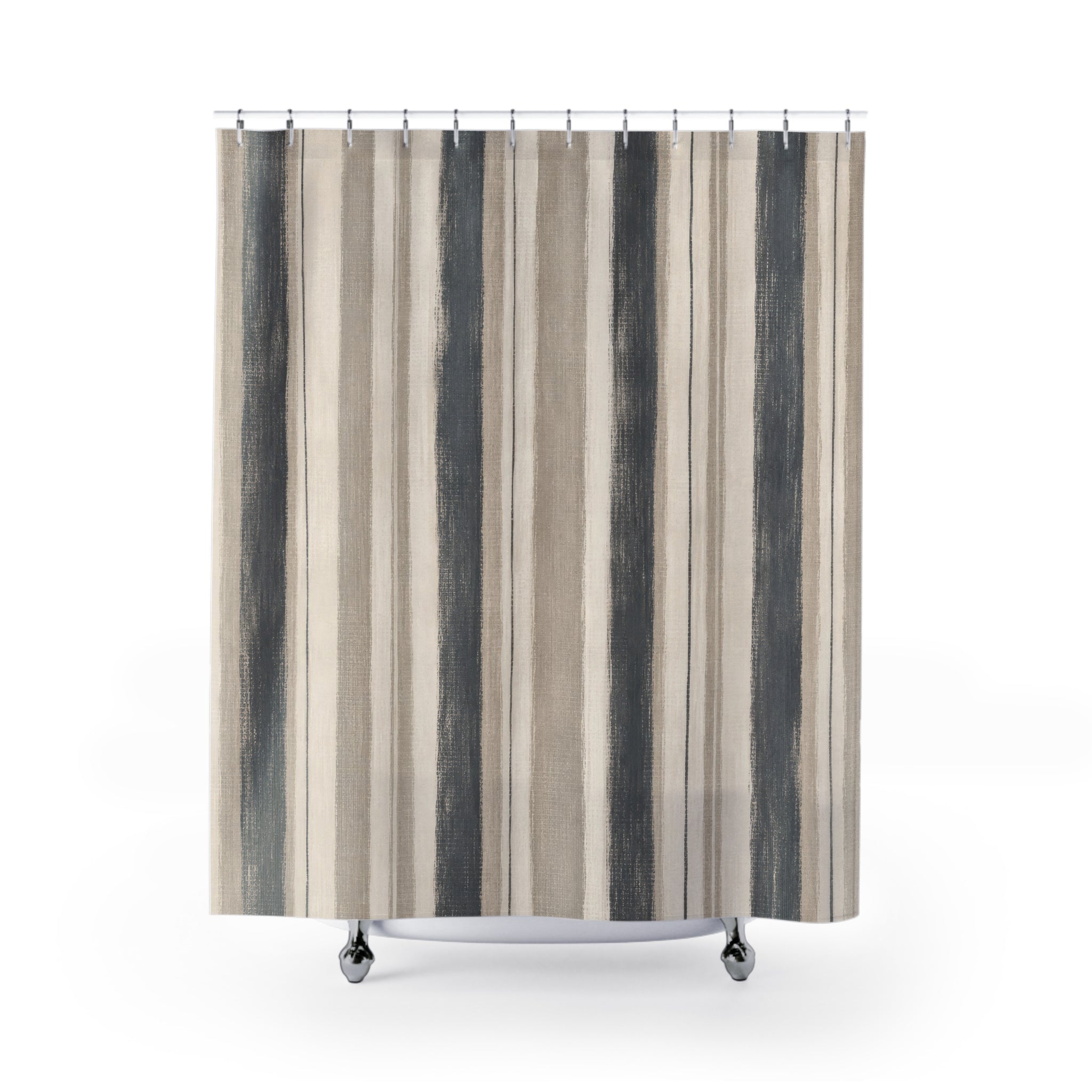 Greige French Stripe Shower Curtain