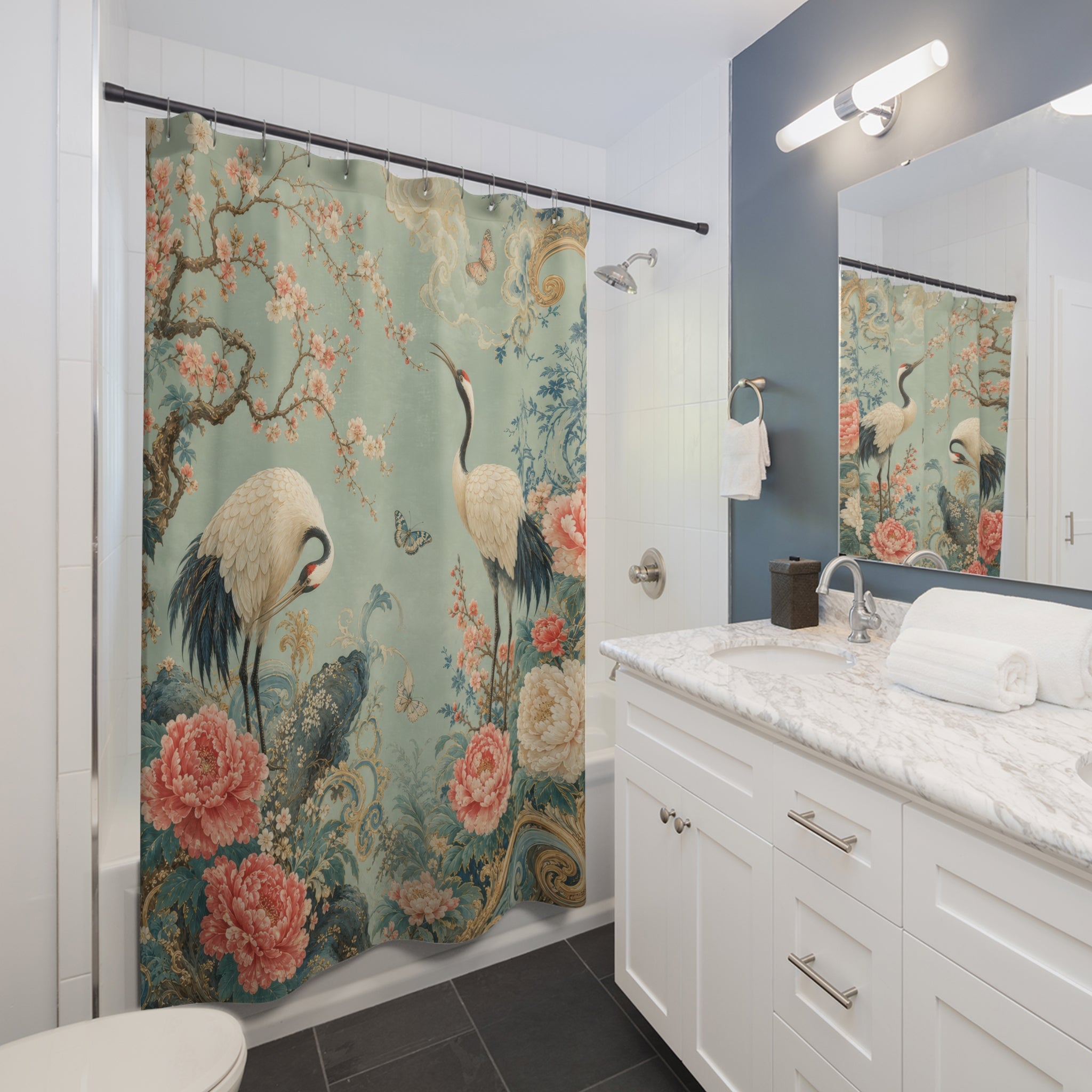 Antique Chinoiserie Crane Shower Curtain
